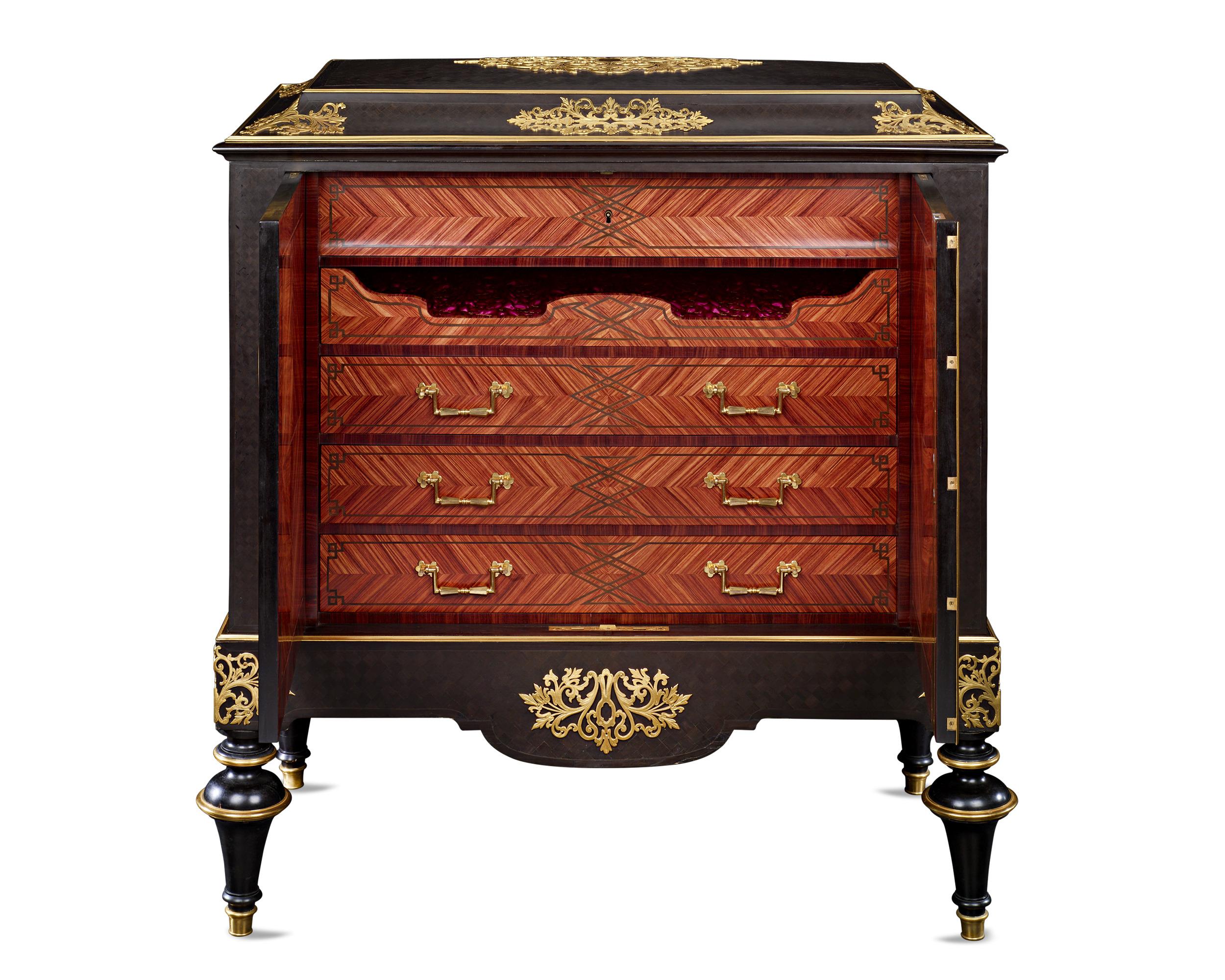 French Second Empire Ormolu and Ebony Jewelry Cabinet by Giroux