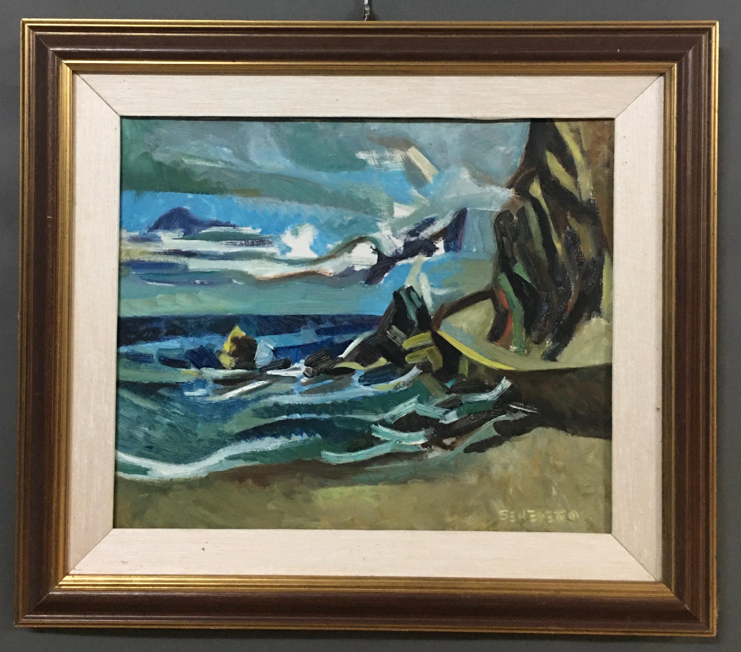 Mid-Century Modern Second Futurism Italian Artist Signed Landscape For Sale