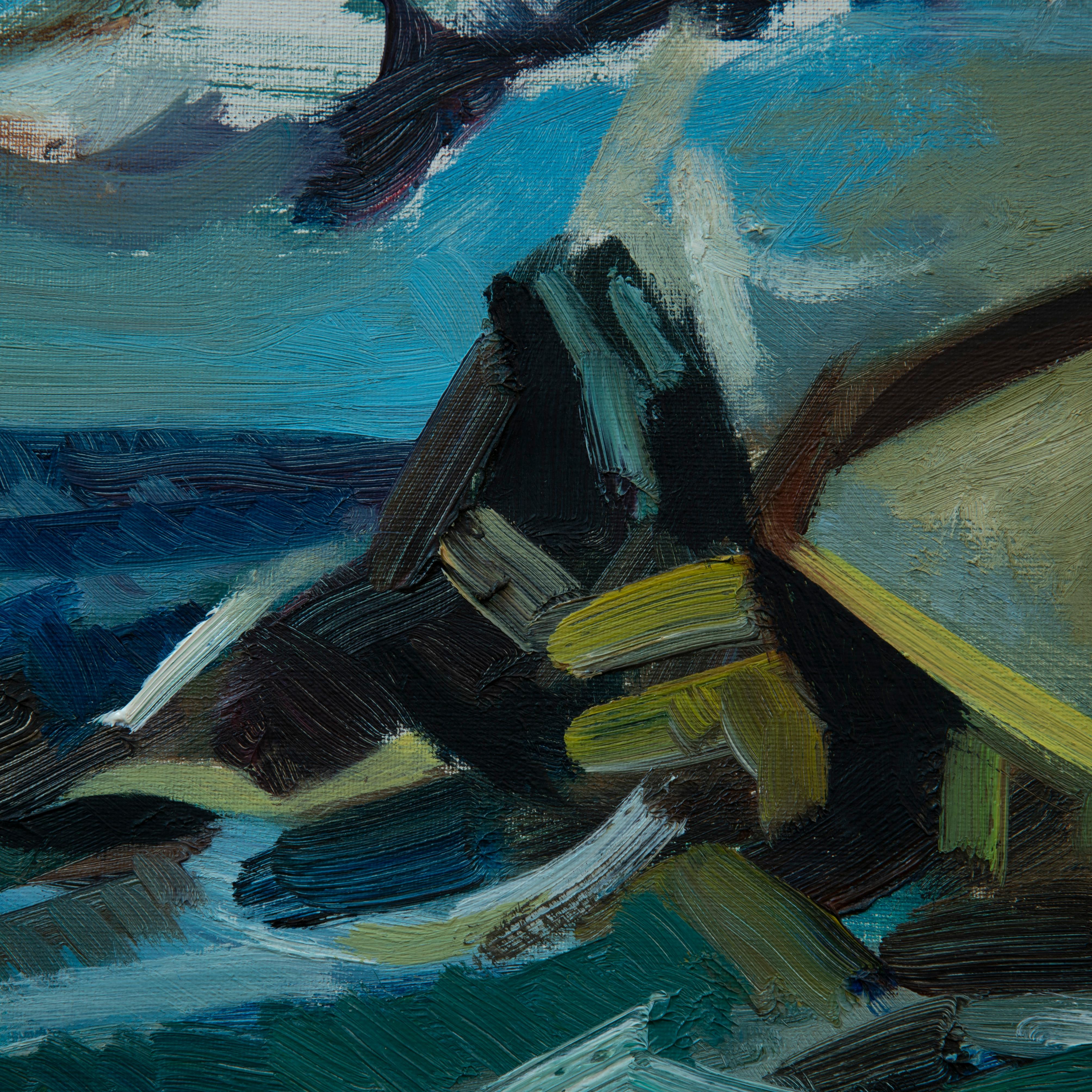 Canvas Second Futurism Italian Artist Signed Landscape For Sale