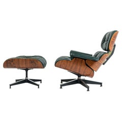 Eames Loungesessel 670 und Ottomane 671 in Jägergrünem Leder, zweite Generation