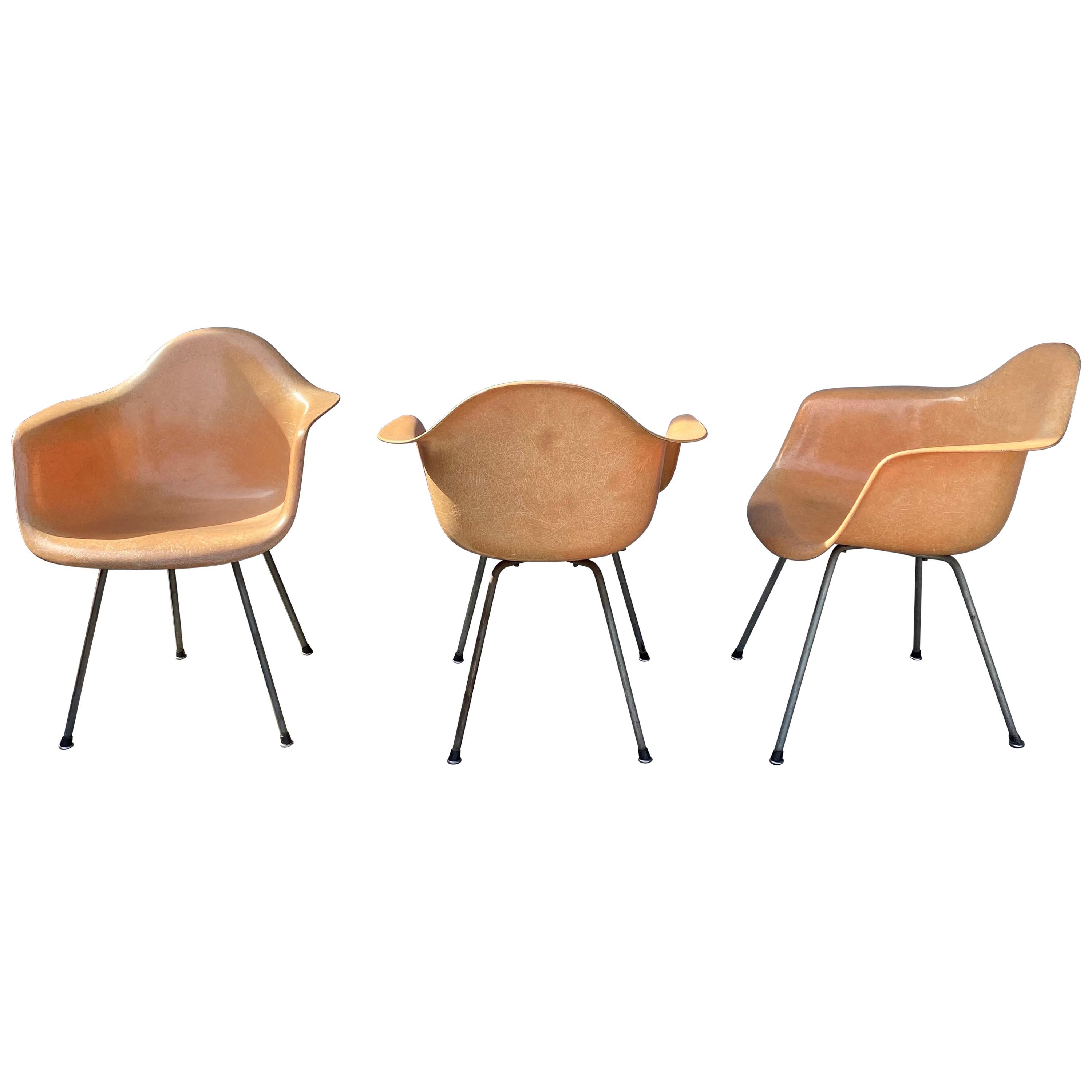 Second Generation "Ochre" X-Base Fiberglass Arm Shell Chairs, Charles Eames For Sale