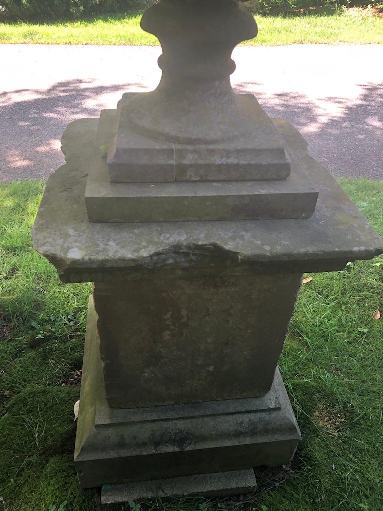 Second Grand Pair of 18th Carved Yorkstone Urns Owned by the Duke of Marlborough 2