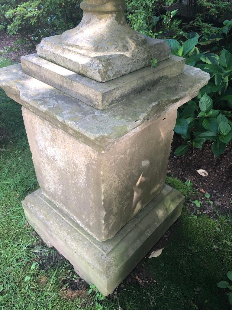 Second Grand Pair of 18th Carved Yorkstone Urns Owned by the Duke of Marlborough 4