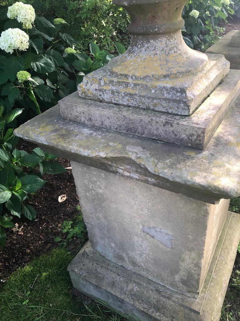 Second Grand Pair of 18th Carved Yorkstone Urns Owned by the Duke of Marlborough 6