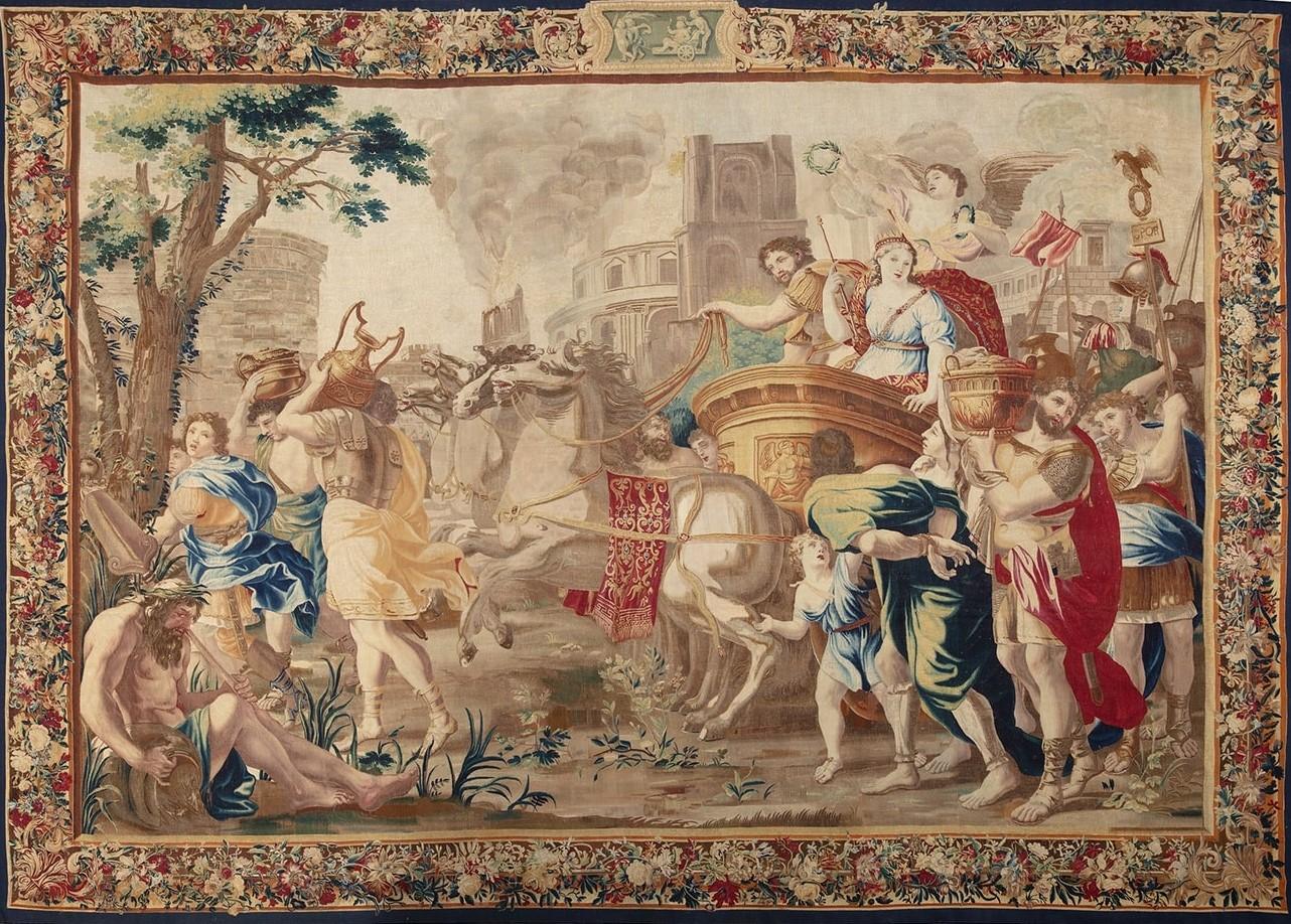 Zweite Hälfte 17. Jh. Brüsseler Wandteppich von Marc Antony und Kleopatra aus Wolle und Seide (Belgisch) im Angebot