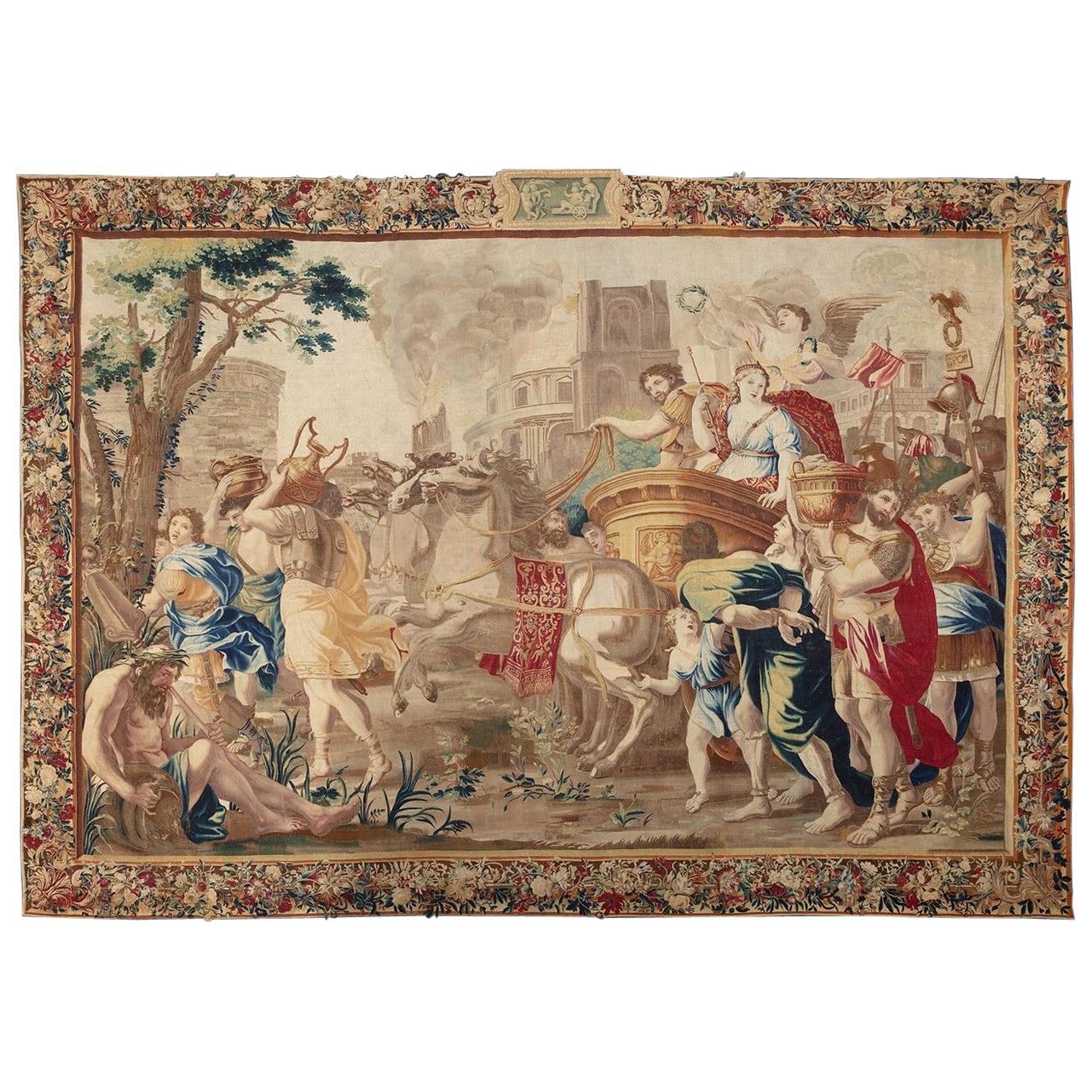 Second Half 17th Cent. Brussels Tapestry of Marc Antony and Cleopatra, Wool&Silk For Sale