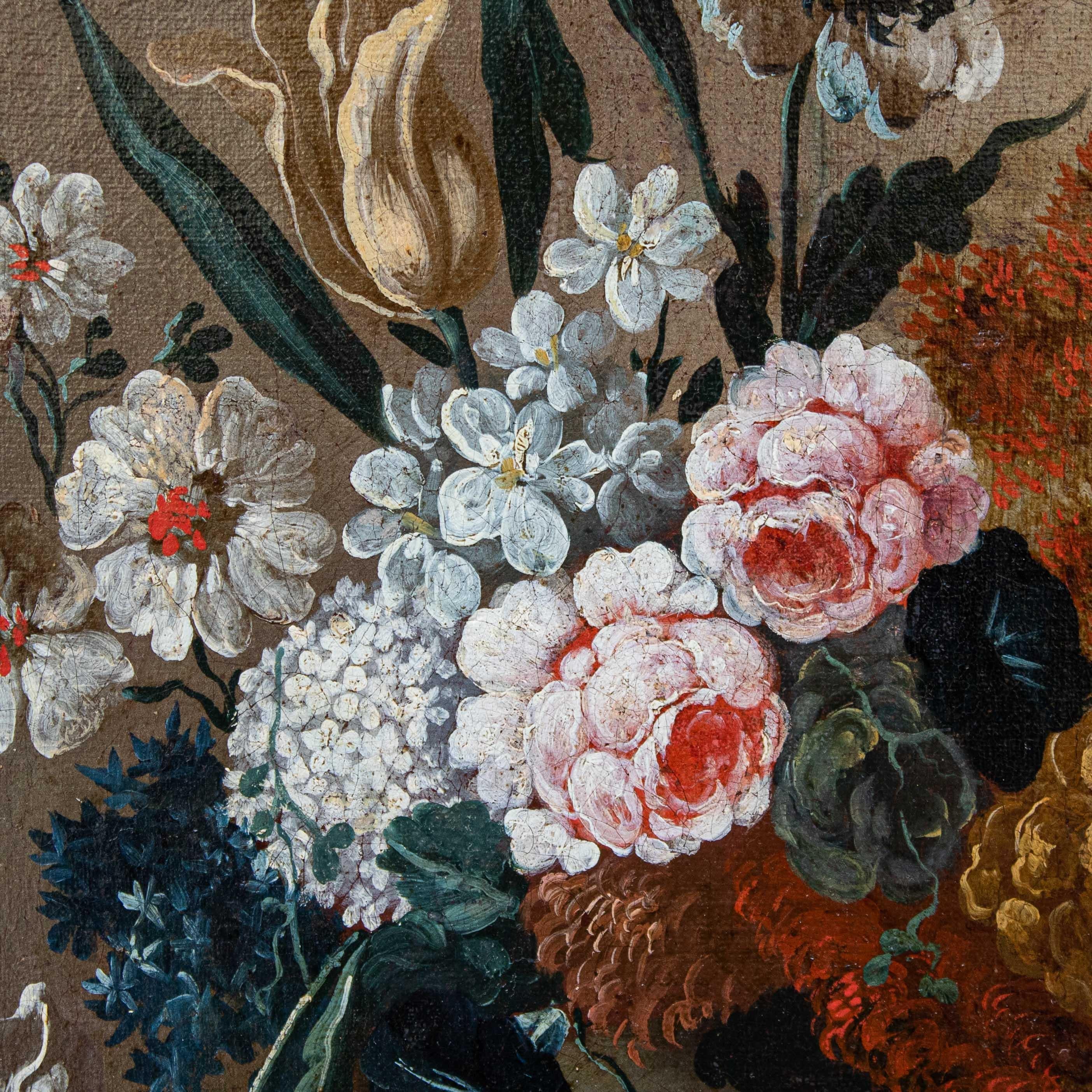 Second Half of 17th Century Pair of Still Lifes with Flowers Oil on Canvas 14