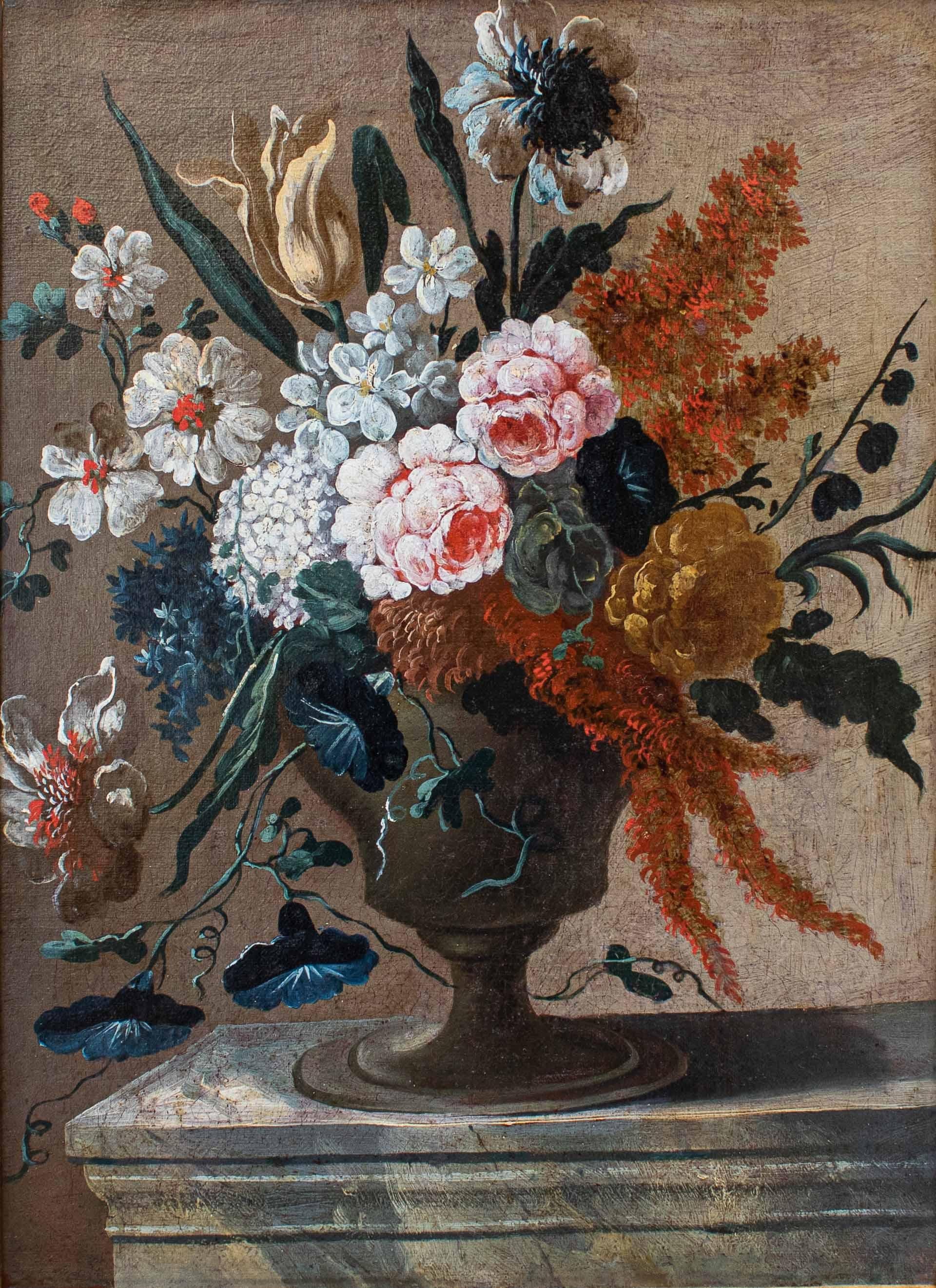 Second Half of 17th Century Pair of Still Lifes with Flowers Oil on Canvas In Good Condition In Milan, IT
