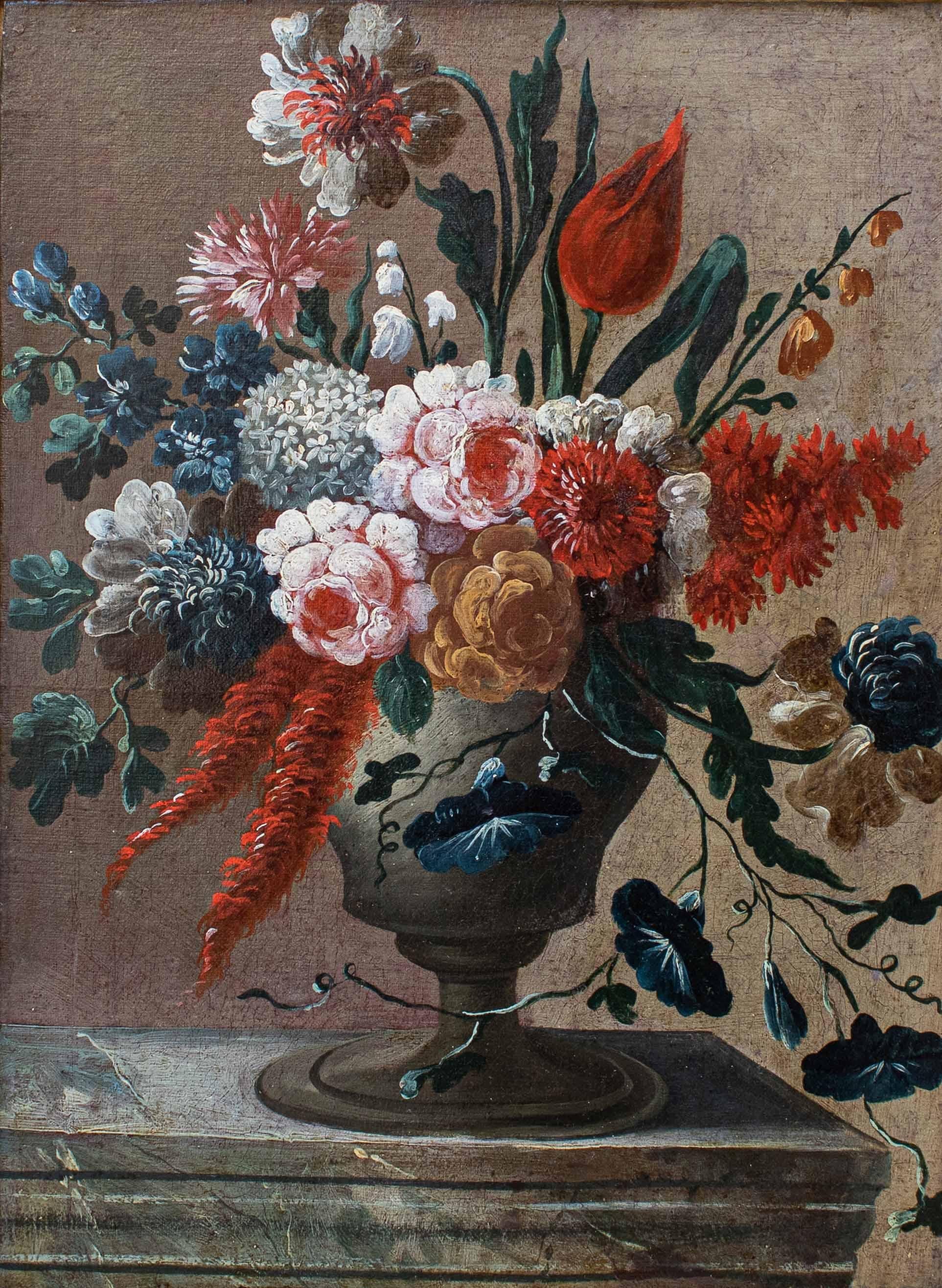 Second Half of 17th Century Pair of Still Lifes with Flowers Oil on Canvas 1