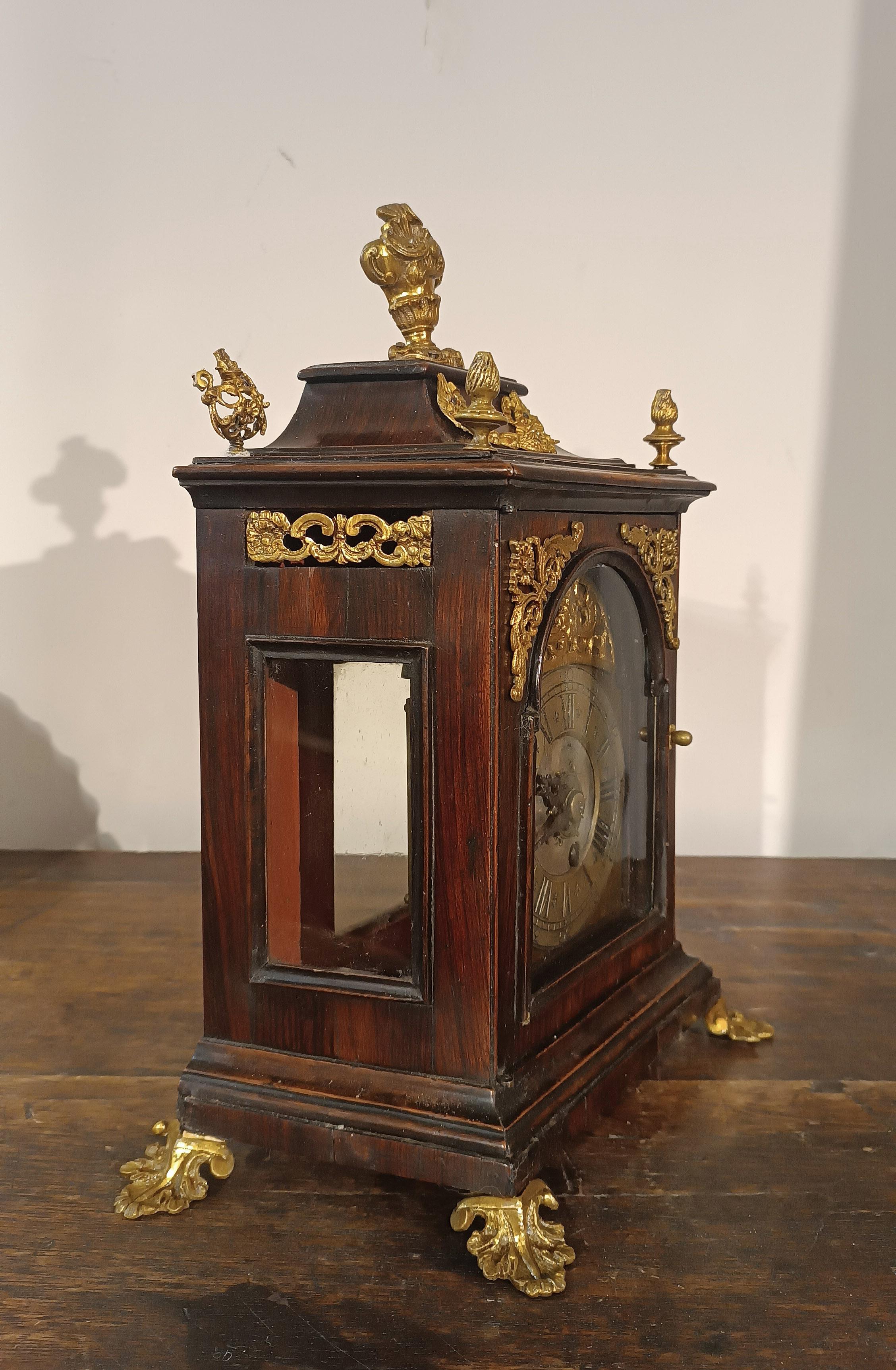 Italian SECOND HALF OF THE 17th CENTURY WALNUT AND GOLDEN BRONZE CLOCK For Sale