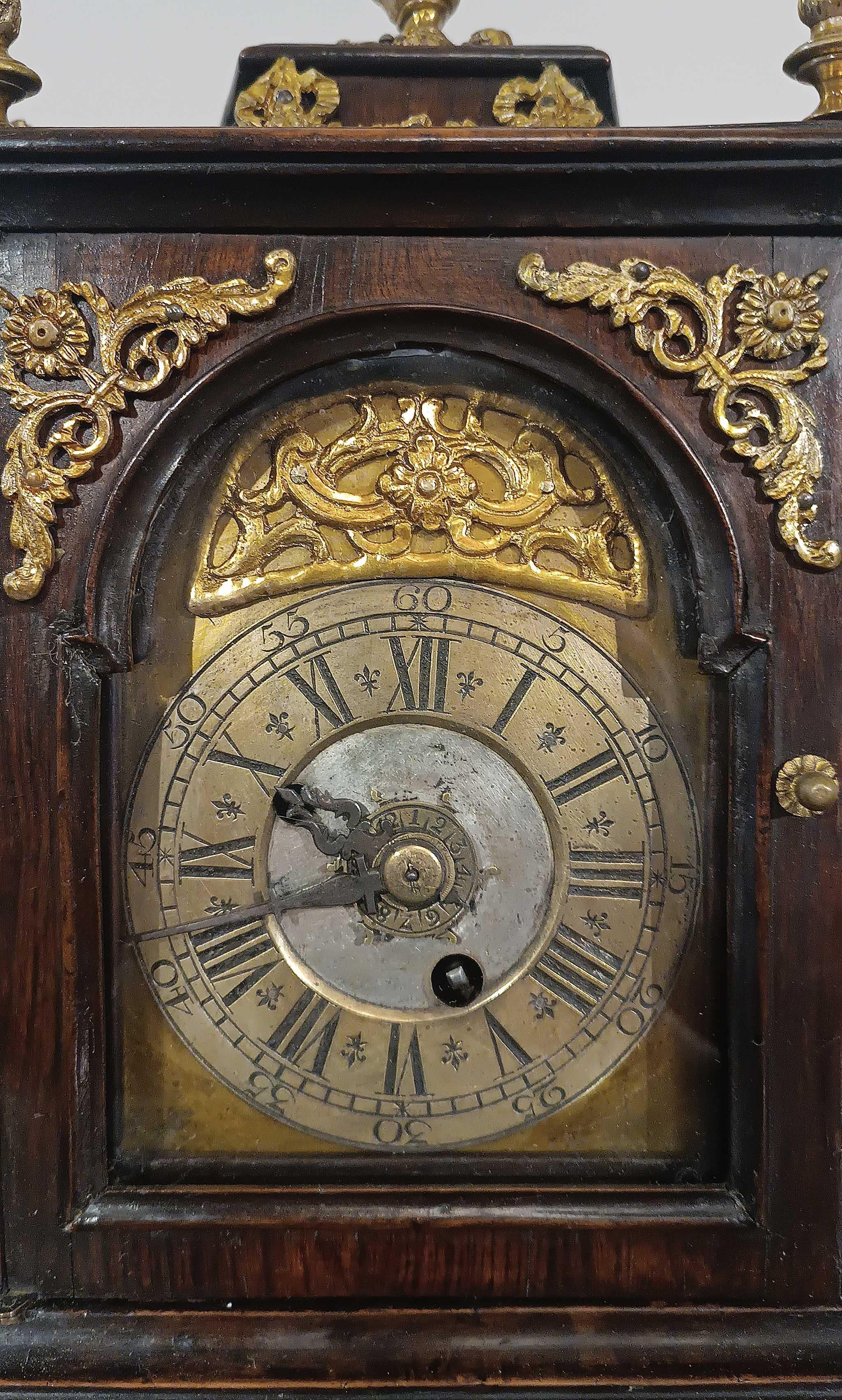 Bronze SECOND HALF OF THE 17th CENTURY WALNUT AND GOLDEN BRONZE CLOCK For Sale