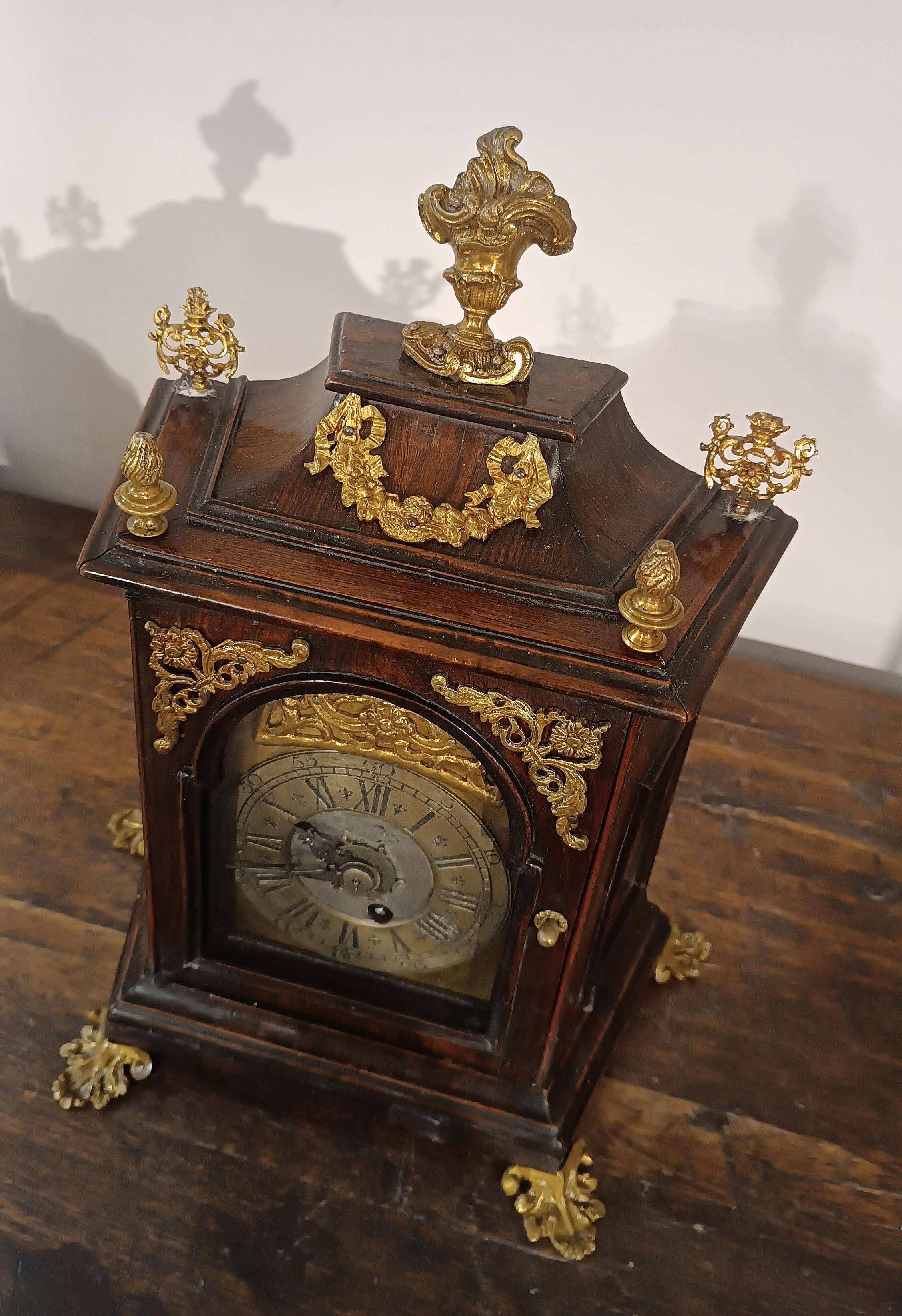 SECOND HALF OF THE 17th CENTURY WALNUT AND GOLDEN BRONZE CLOCK For Sale 2