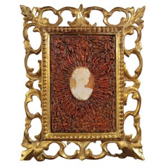 Antique SECOND HALF OF THE 18th CENTURY CAMEO WITH CORALS AND GOLDEN FRAME 