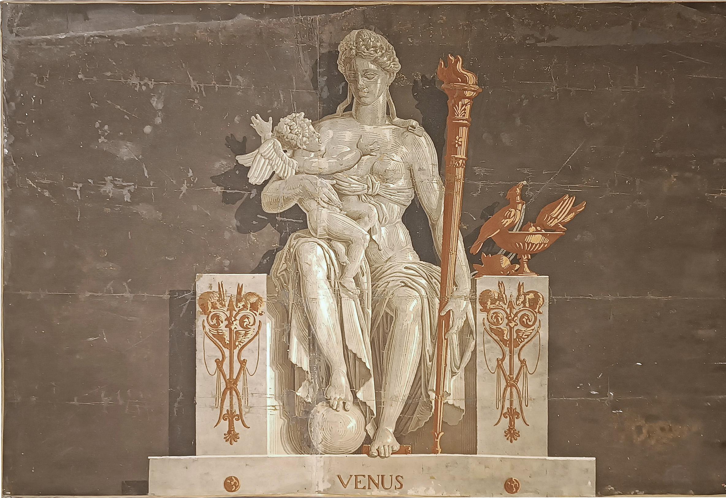 SEGUNDA MITAD DEL SIGLO XVIII PINTURA NEOCLÁSICA DE PAPEL CON VENUS Renacimiento neoclásico en venta