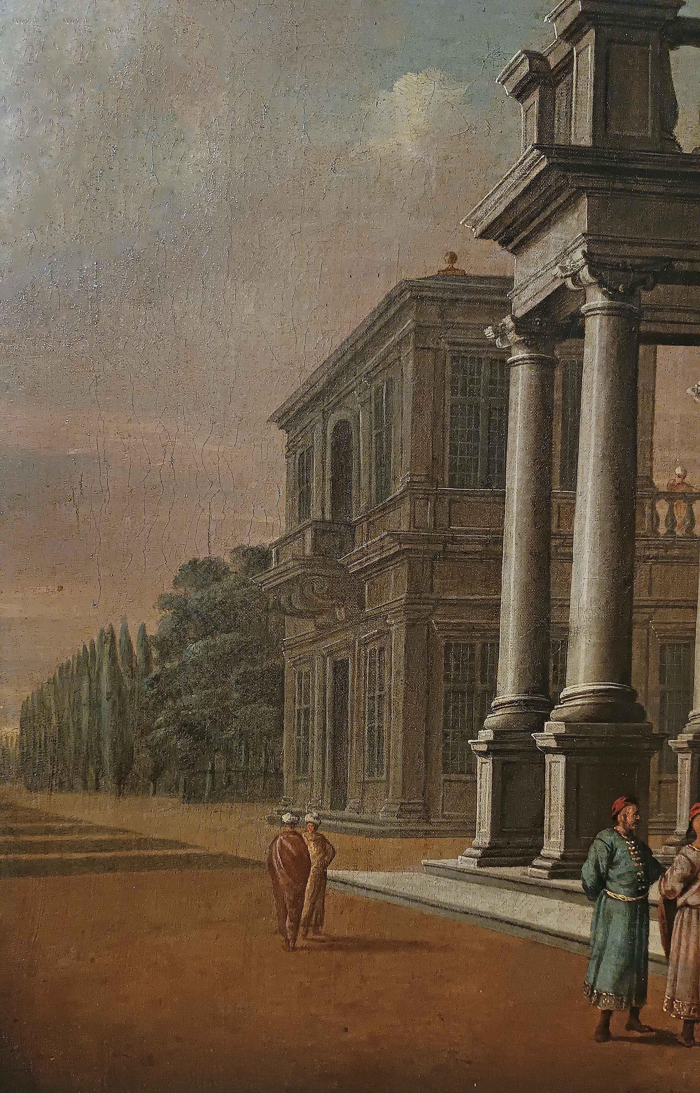 ZWEITE HÄLFTE DES 18. JAHRHUNDERTS GEMÄLDE MIT ARCHITEKTURKAPITEL im Zustand „Gut“ im Angebot in Firenze, FI