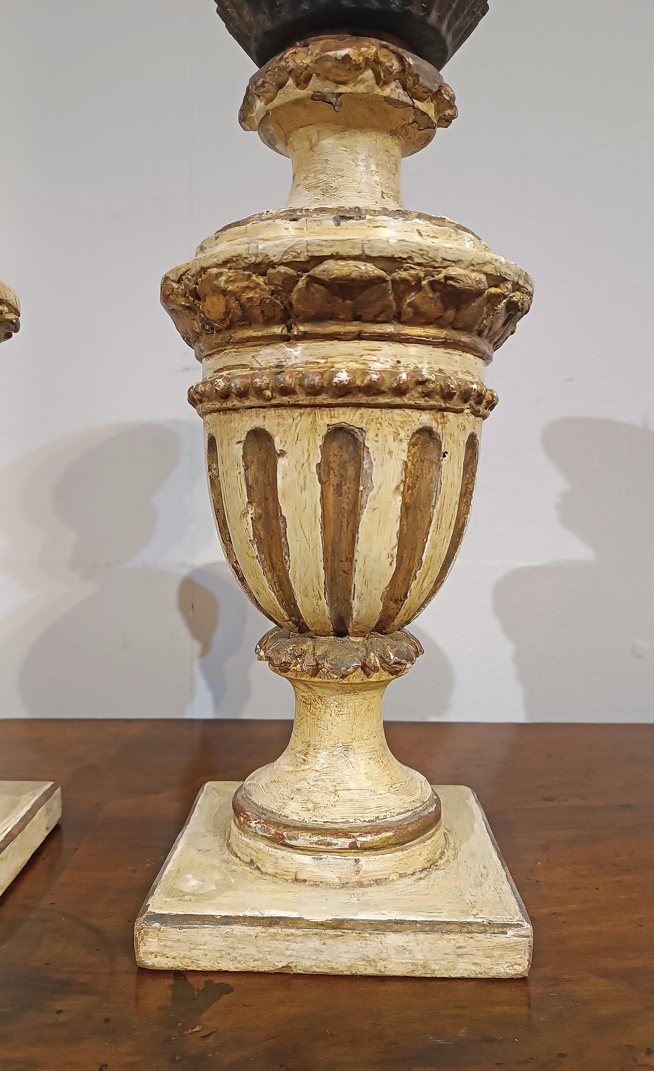 Gold Leaf SECOND HALF OF THE 18th CENTURY PAIR OF LACQUERED AND GILT CANDELABRA For Sale