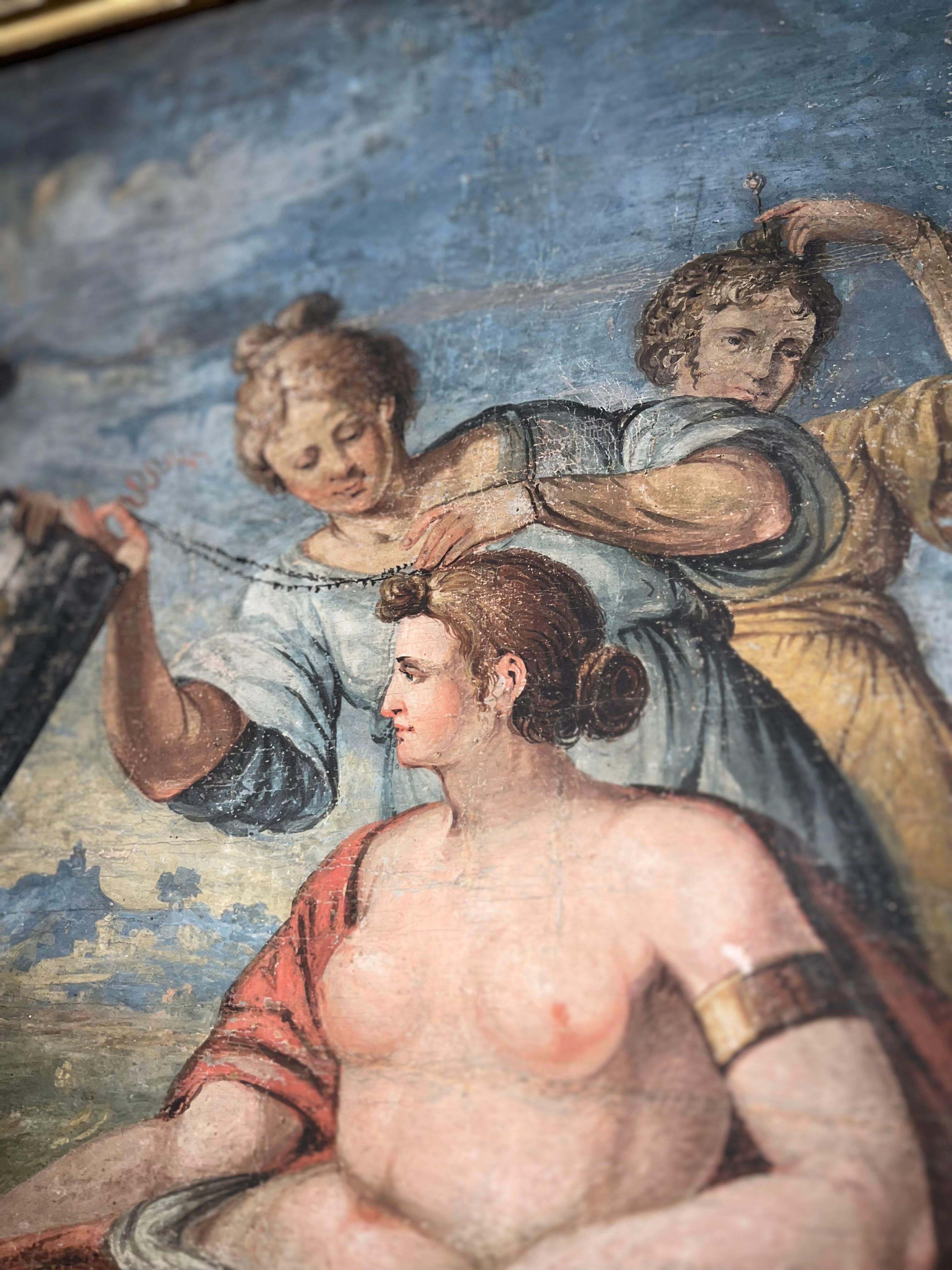 ZWEITE HÄLFTE DES 18. JAHRHUNDERTS TEMPERA AUF KANVAS VENUS BADEN im Zustand „Gut“ im Angebot in Firenze, FI