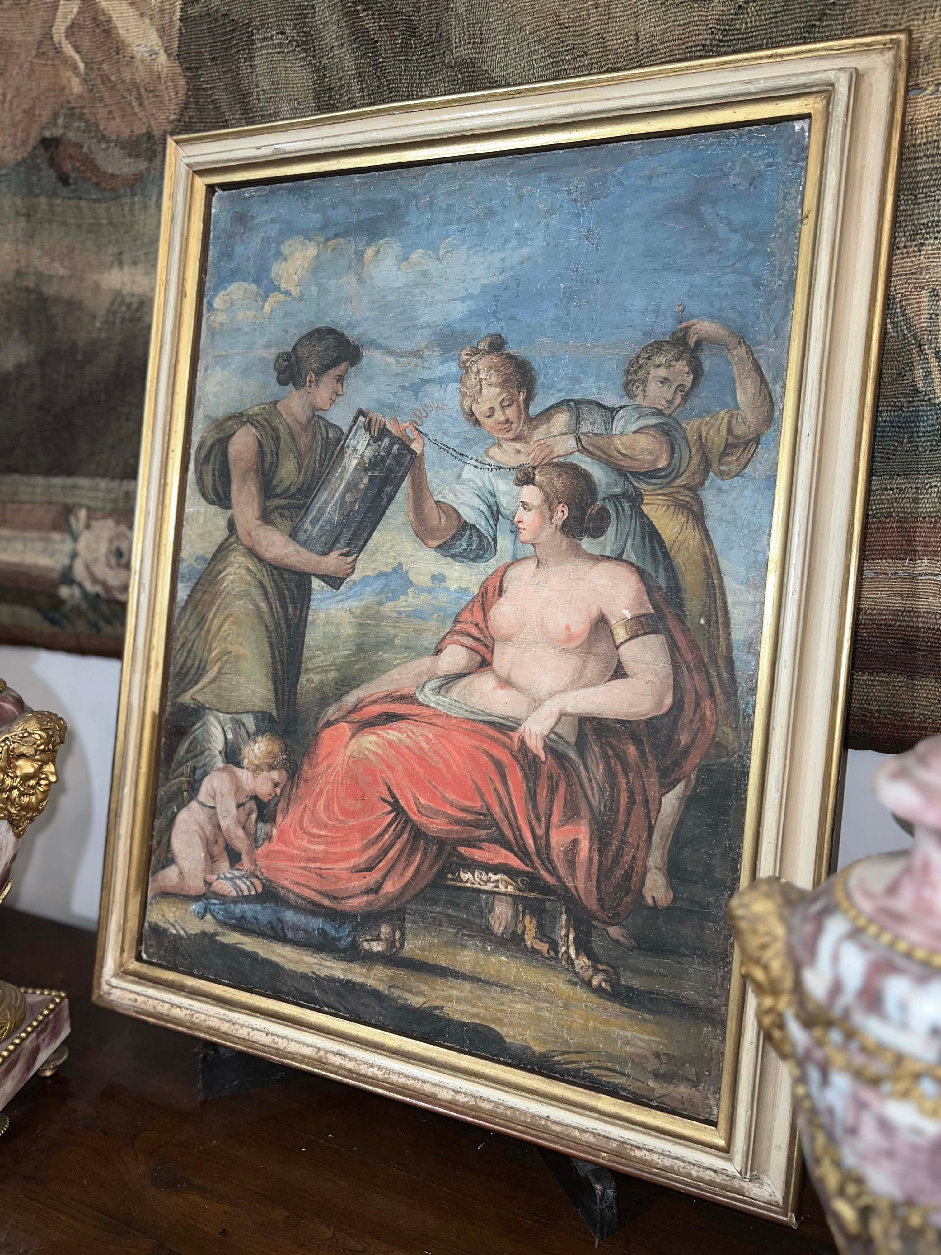 ZWEITE HÄLFTE DES 18. JAHRHUNDERTS TEMPERA AUF KANVAS VENUS BADEN (Holz) im Angebot