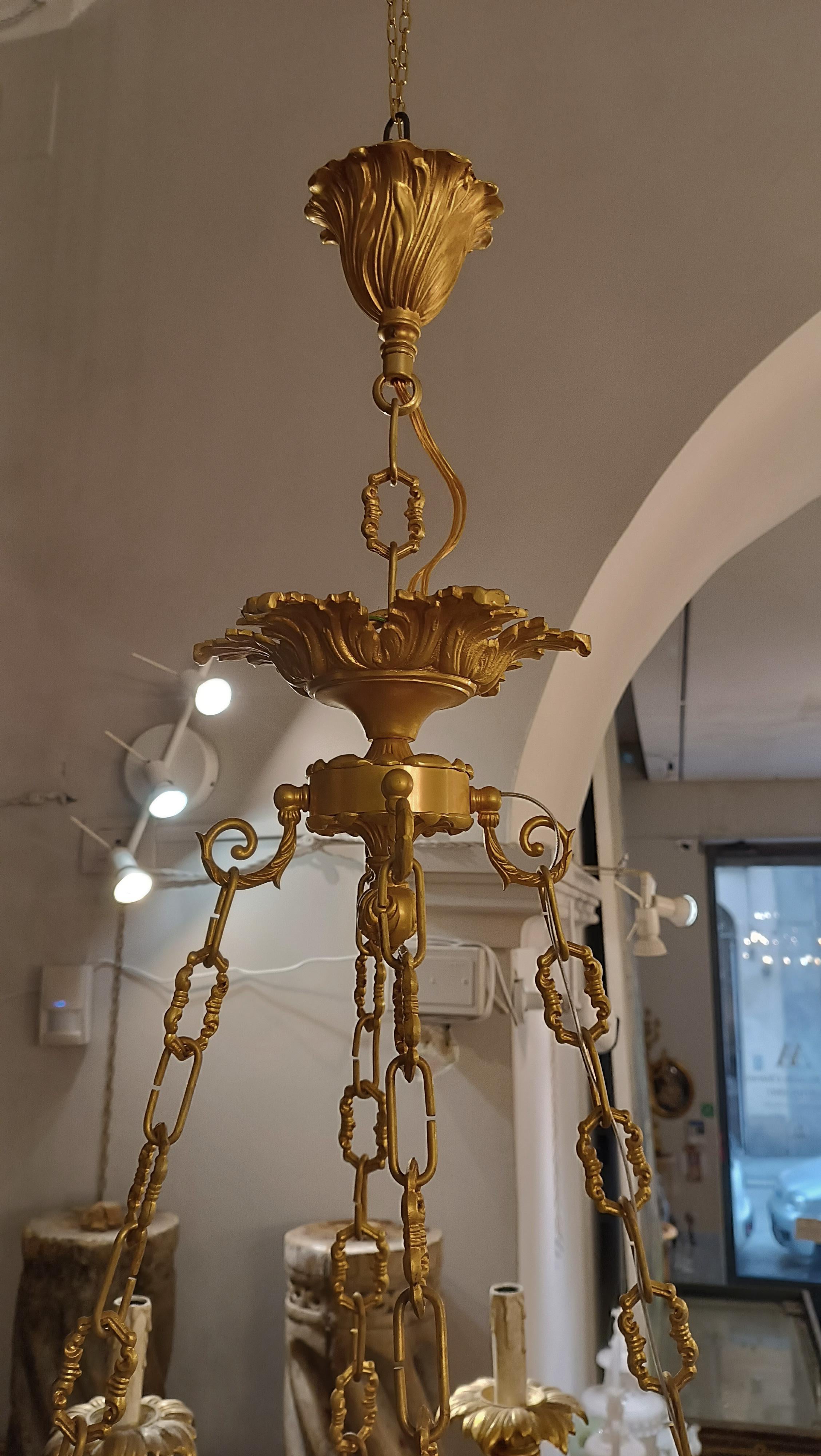 Italian SECOND HALF OF THE 19th CENTURY CHANDELIER IN GOLDEN AND PATINATED BRONZE 