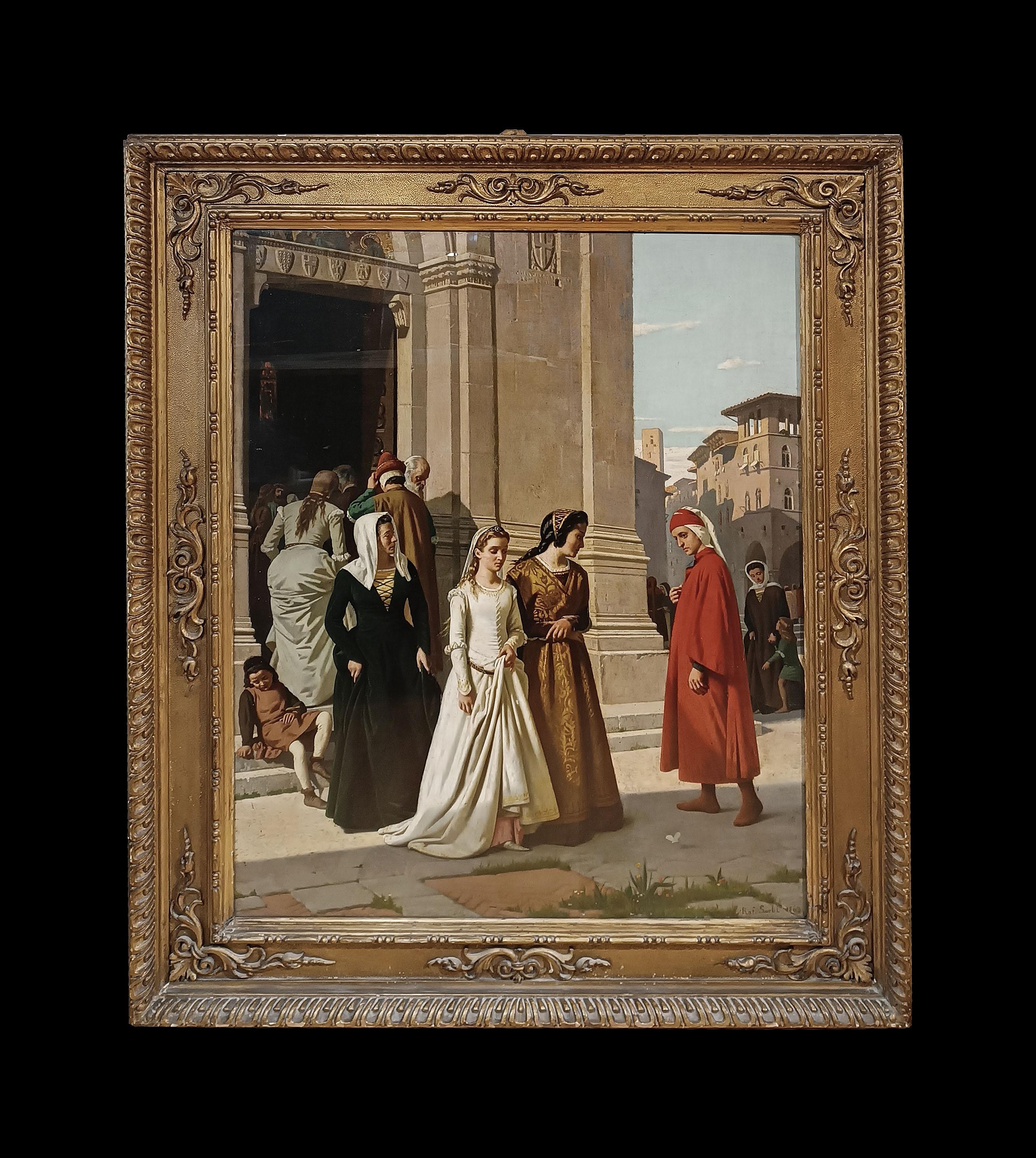 ZWEITE HÄLFTE DES 19. JAHRHUNDERTS DANTE UND BEATRICE MALEREI VON RAFFAELE SORBI im Angebot 4