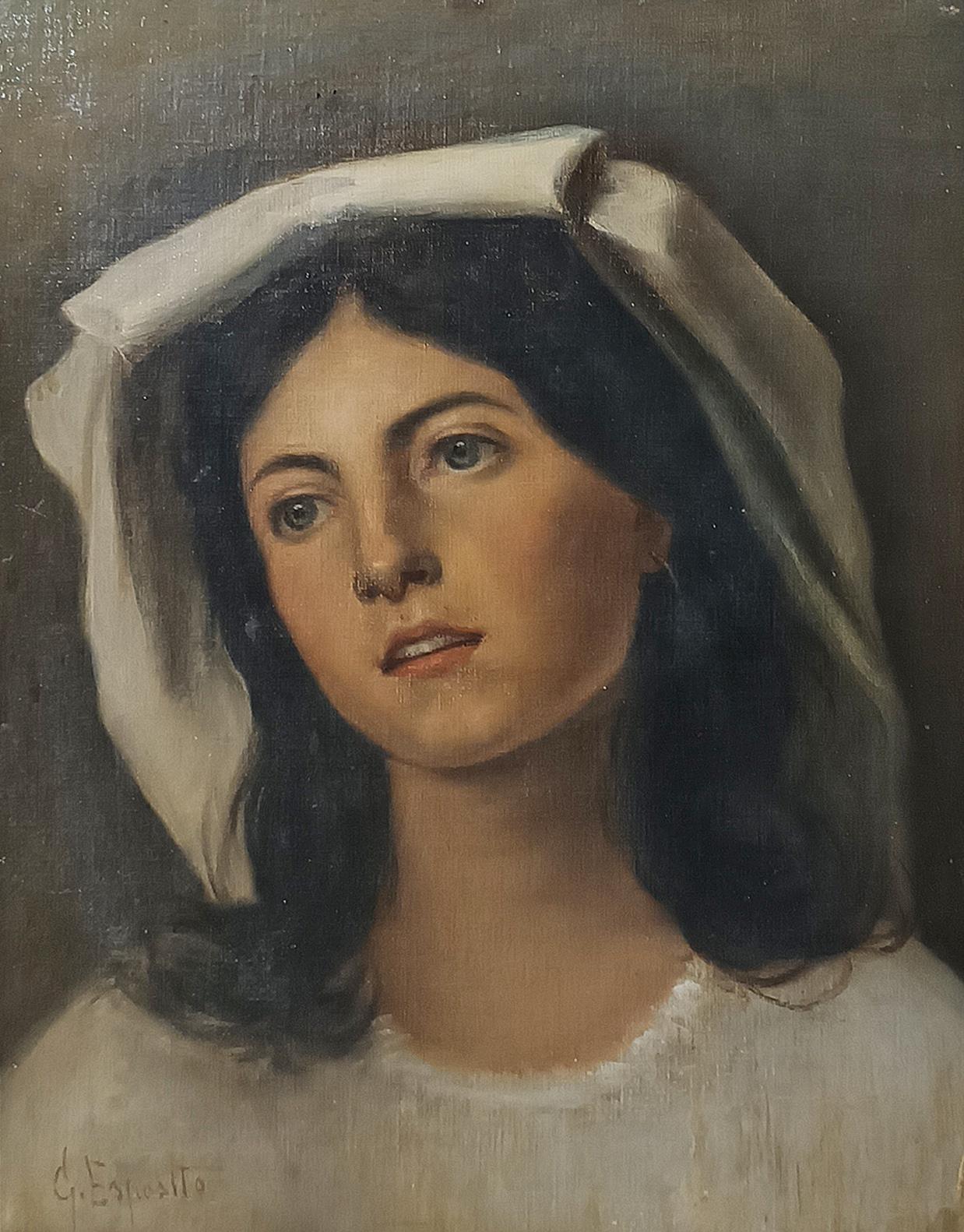 Romantico SECOND HALF OF THE 19th CENTURY ESPOSITO’S PORTRAIT OF A YOUNG WOMAN in vendita