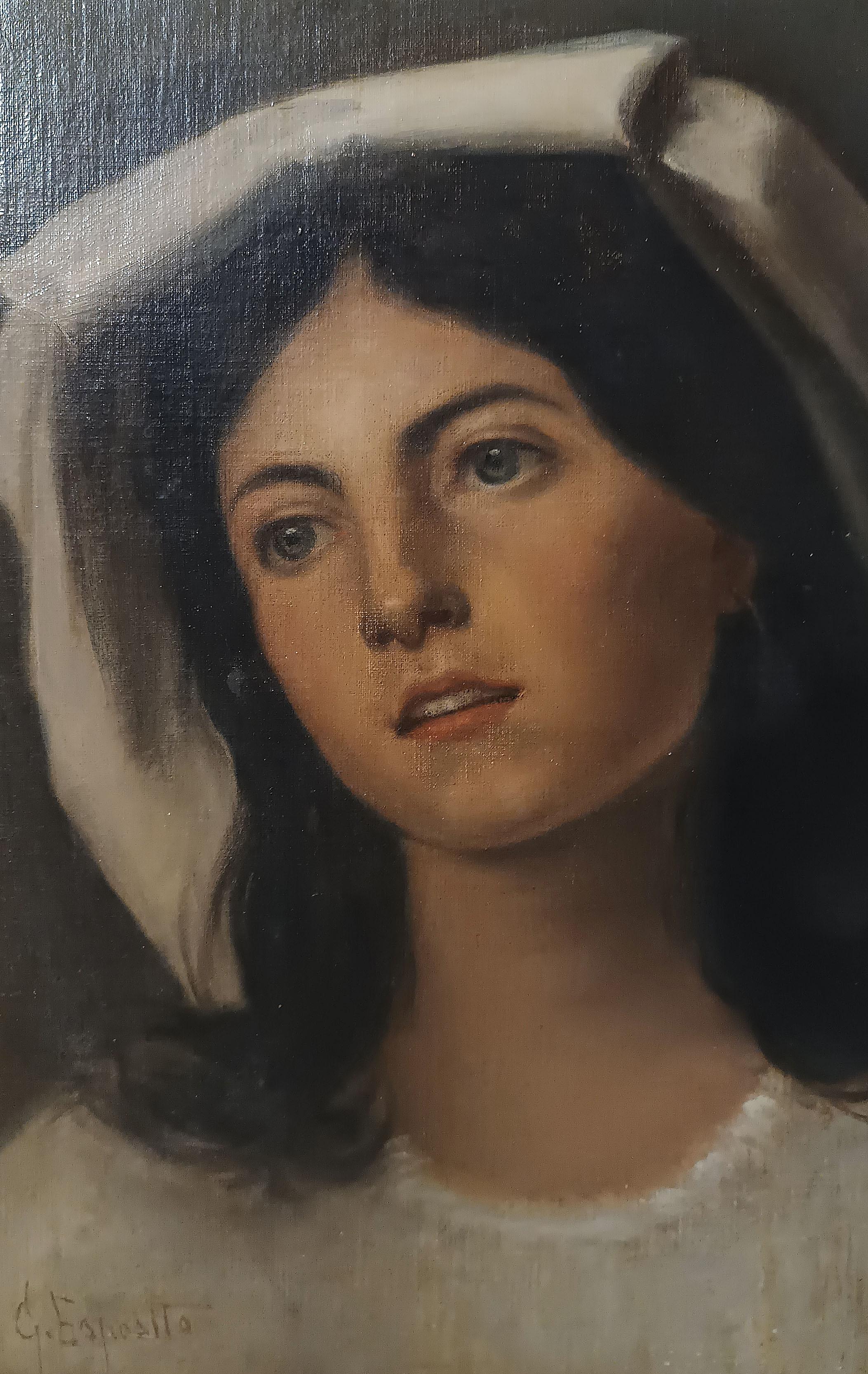 Italian SECOND HALF OF THE 19th CENTURY ESPOSITO’S PORTRAIT OF A YOUNG WOMAN in vendita