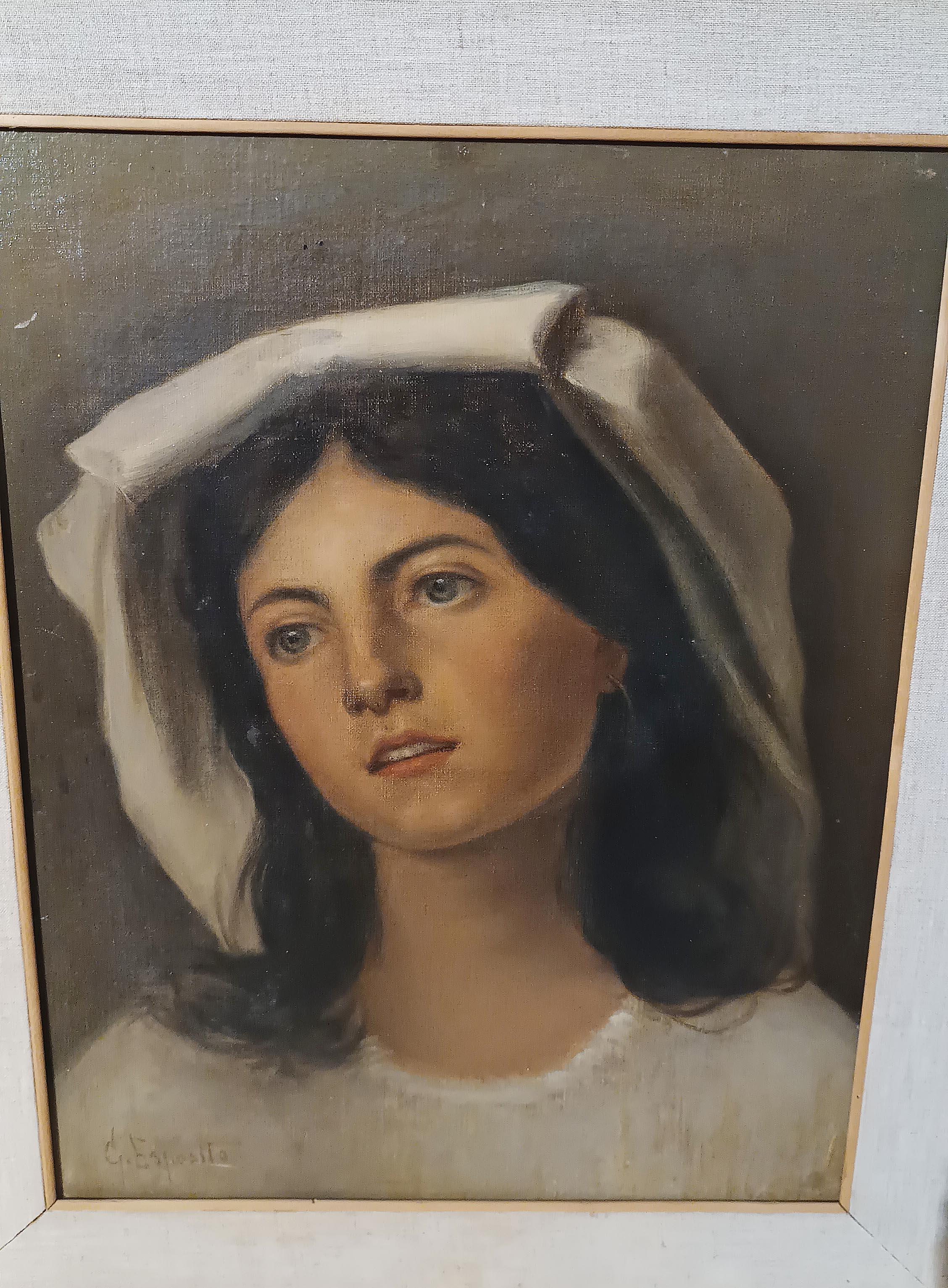 Tela SECOND HALF OF THE 19th CENTURY ESPOSITO’S PORTRAIT OF A YOUNG WOMAN in vendita