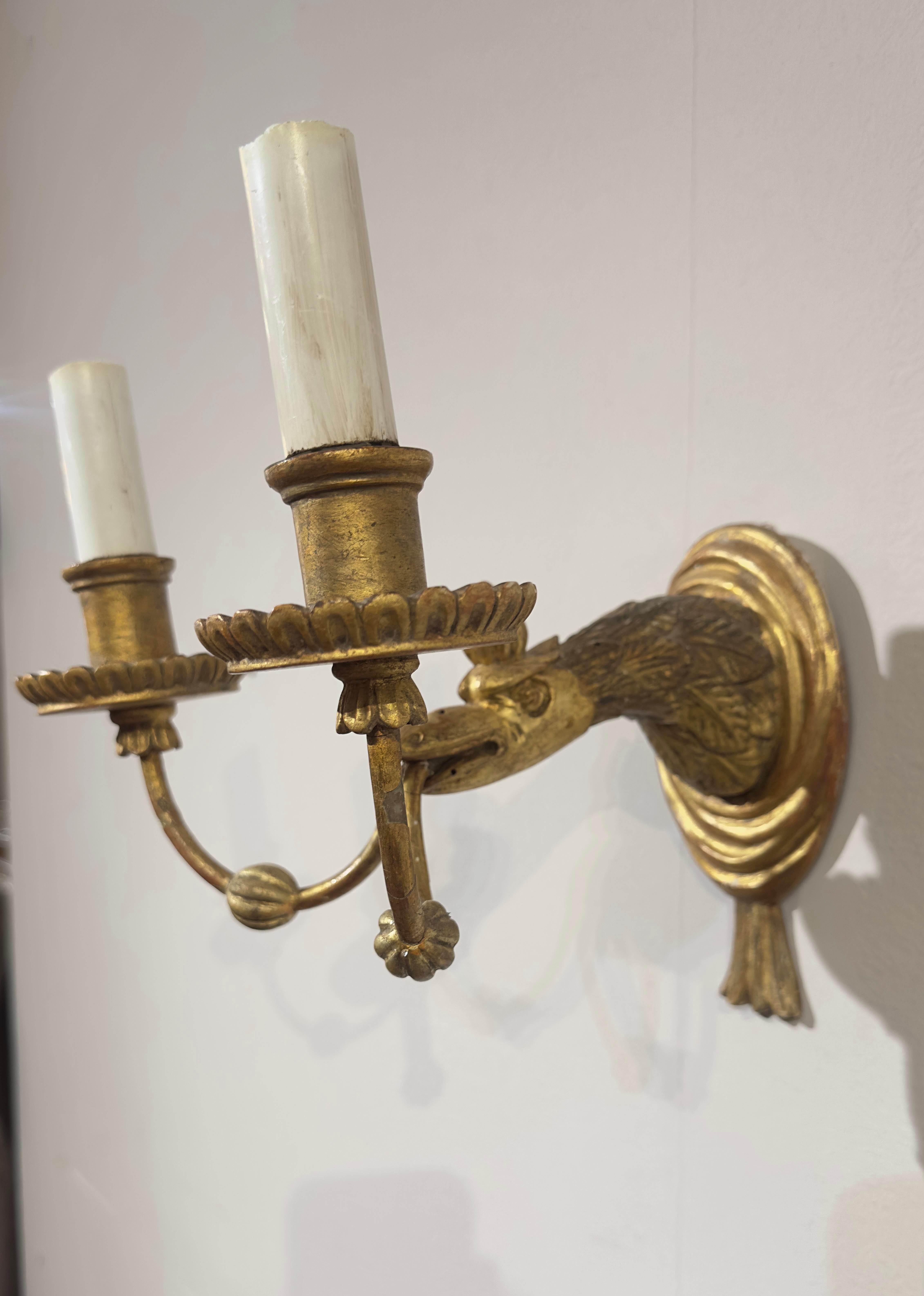 Napoleon III SECOND HALF OF THE 19th CENTURY PAIR OF GILDED WOOD WALL LIGHTS For Sale