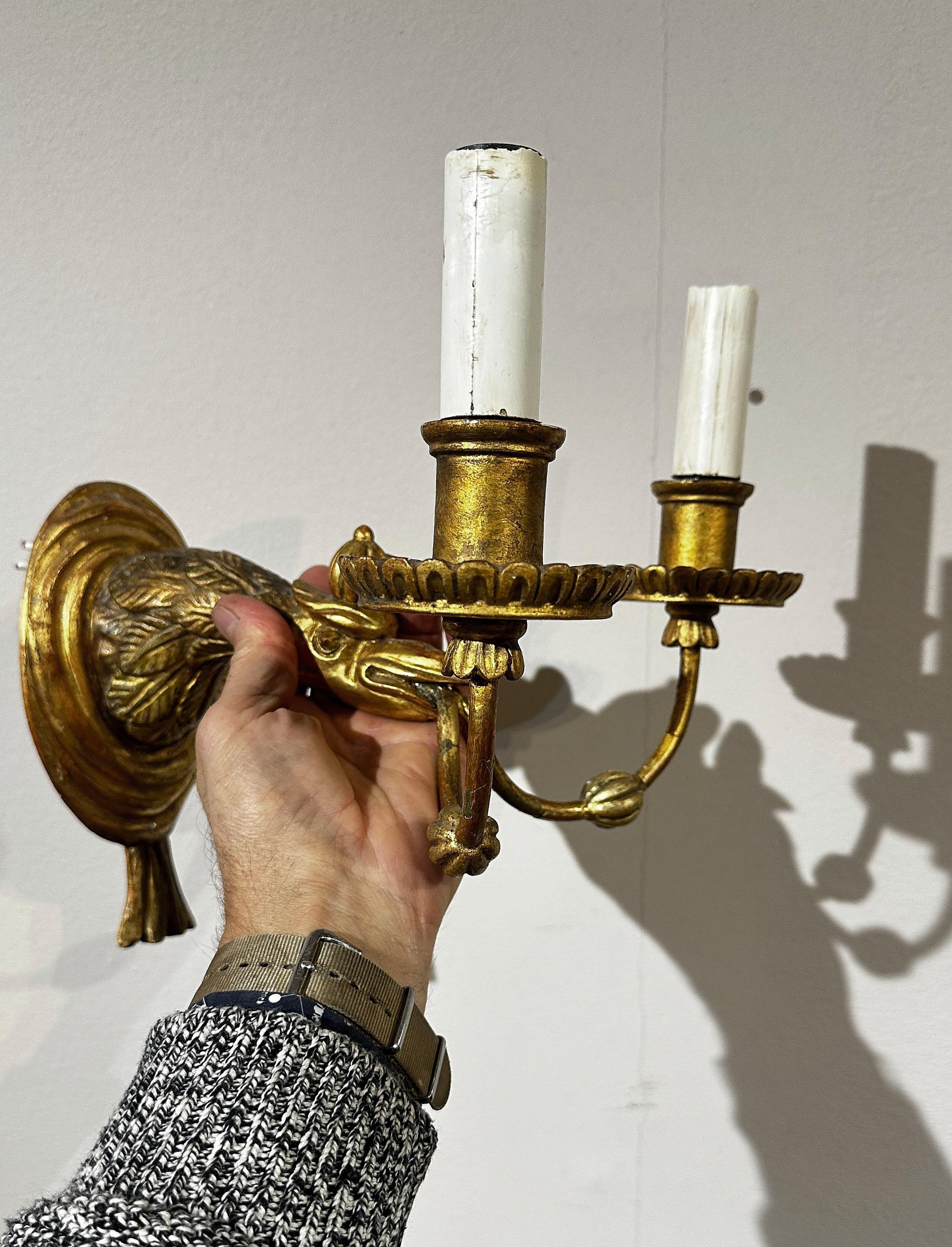 19th Century SECOND HALF OF THE 19th CENTURY PAIR OF GILDED WOOD WALL LIGHTS For Sale