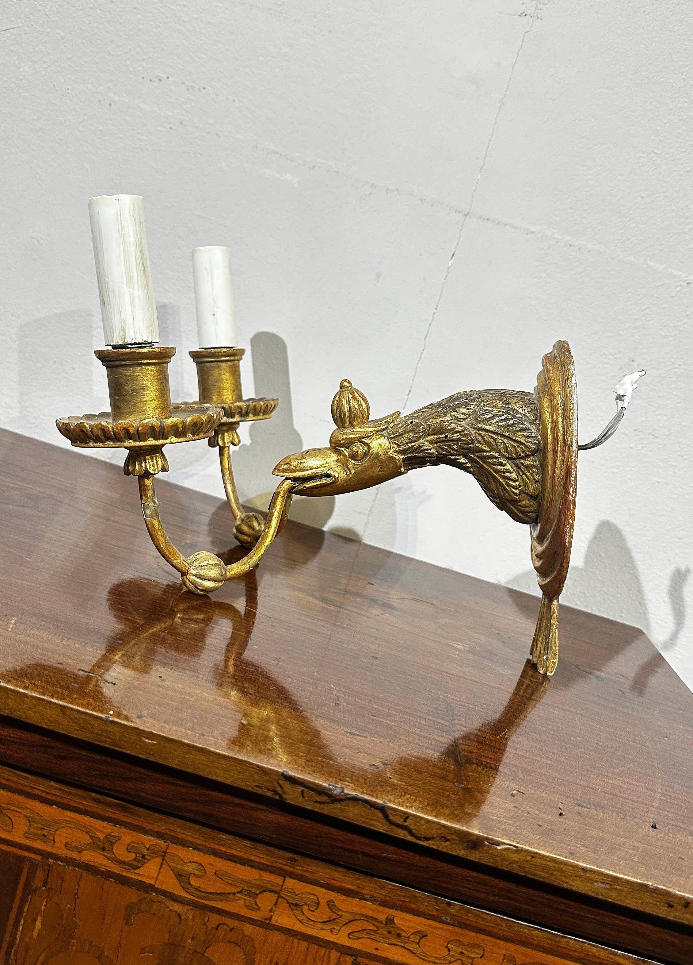 Gold Leaf SECOND HALF OF THE 19th CENTURY PAIR OF GILDED WOOD WALL LIGHTS For Sale