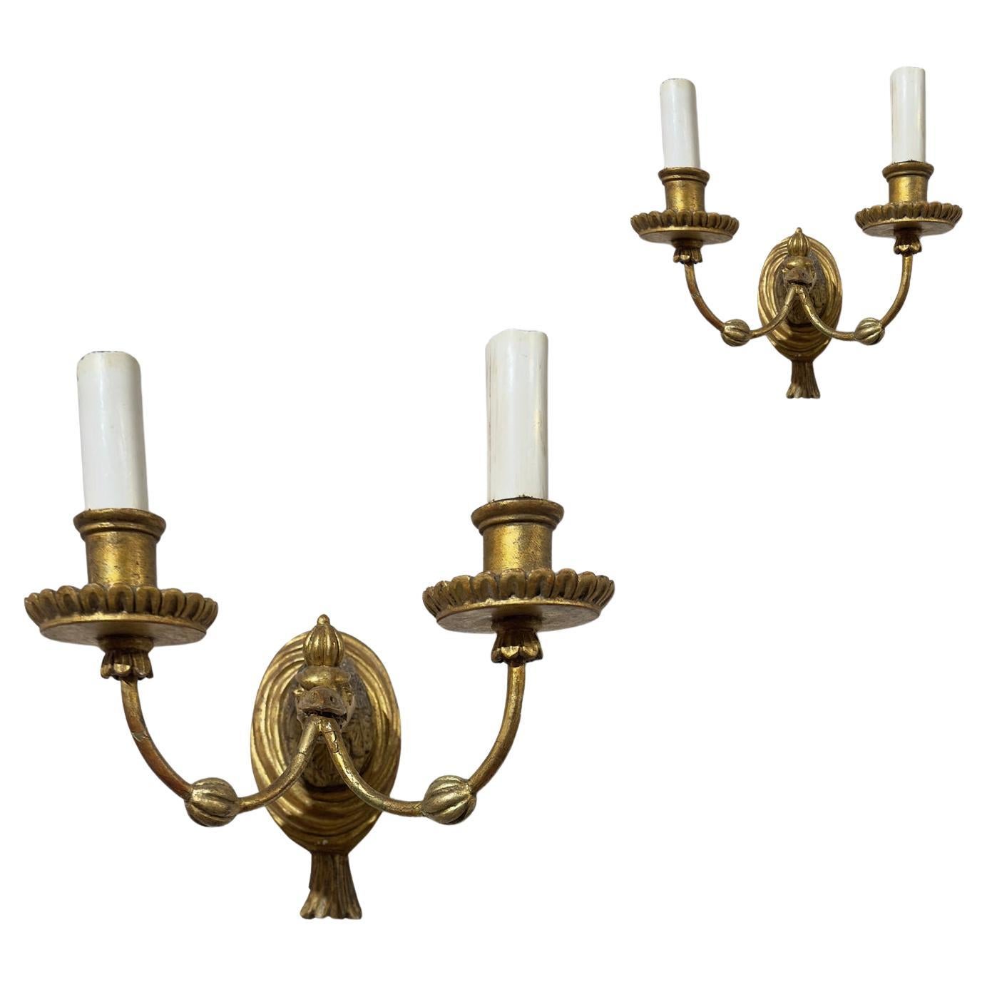 SECOND HALF OF THE 19th CENTURY PAIR OF GILDED WOOD WALL LIGHTS For Sale