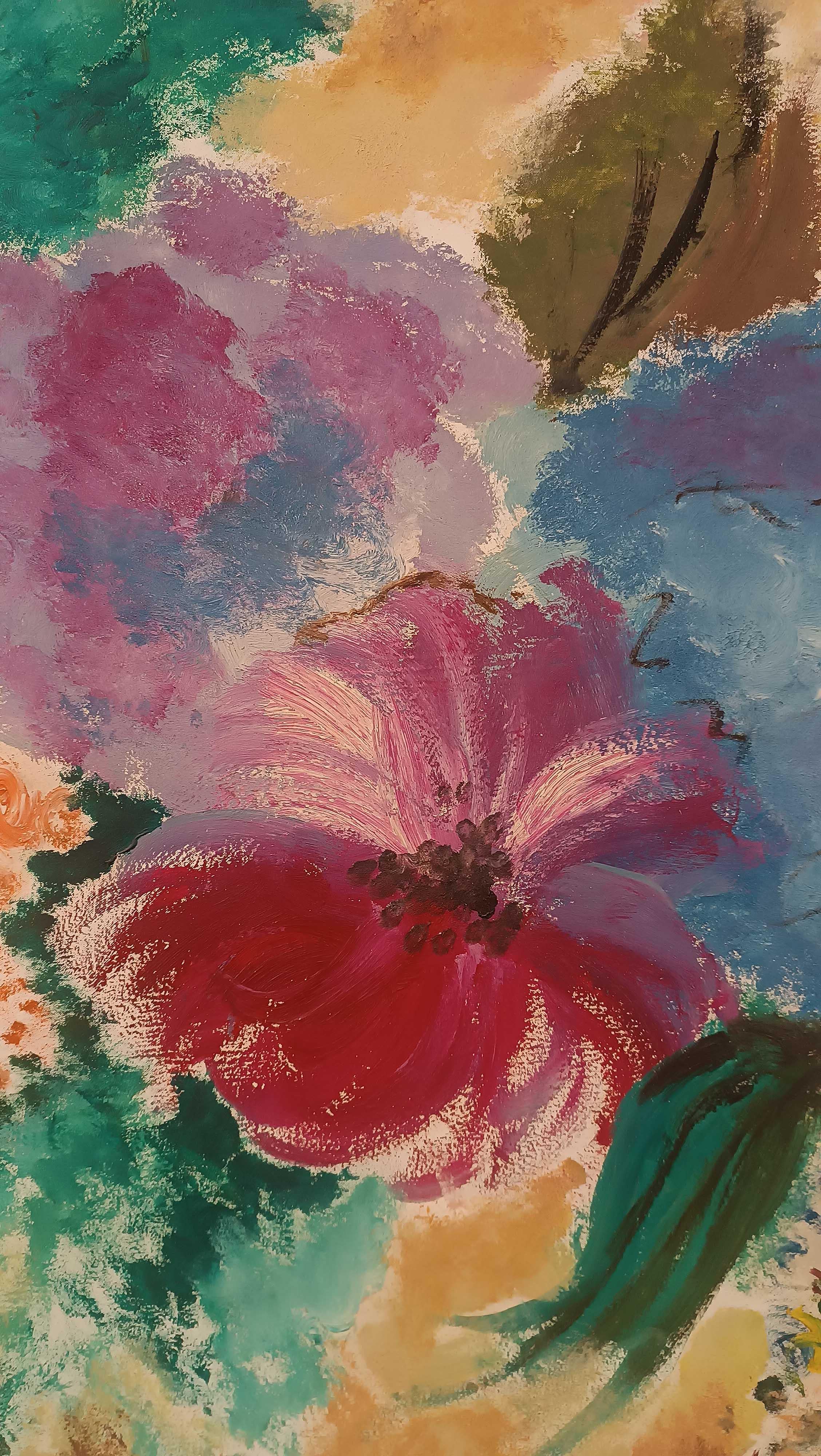 ZWEITE HÄLFTE DES 20. JAHRHUNDERTS MALEREI MIT BLUMEN (Leinwand) im Angebot