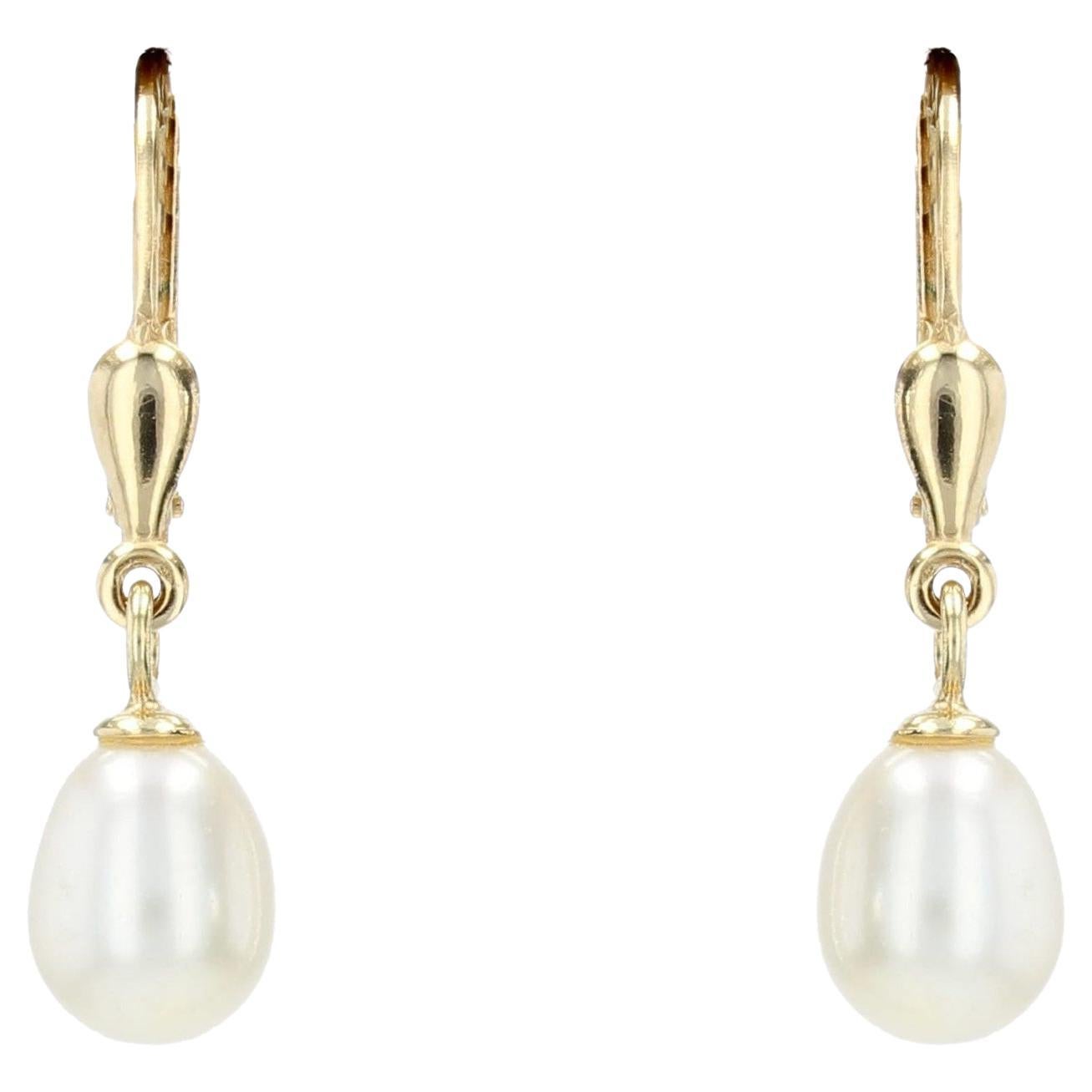 Second Hand Cultured Pearl 18 Karat Yellow Gold Dangle Earrings