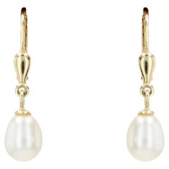 Second Hand Cultured Pearl 18 Karat Yellow Gold Dangle Earrings