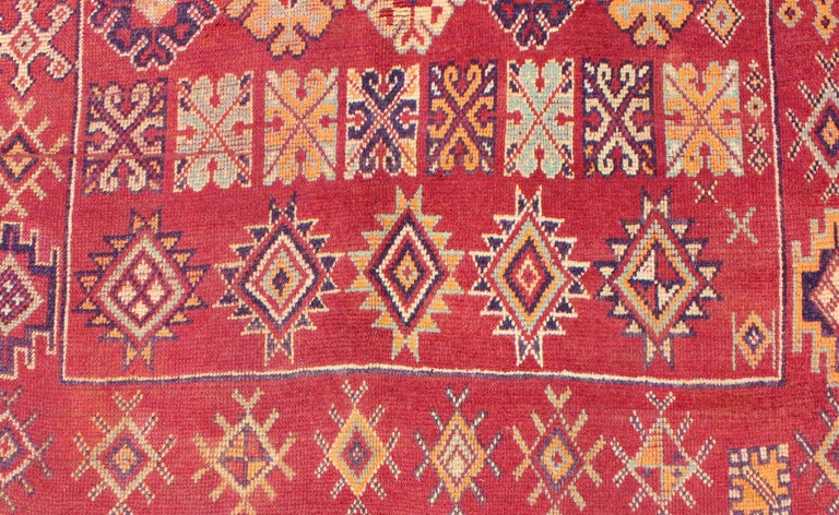 Antique Moroccan Rug in Crimson Red, Orange, Blue and Yellow 3