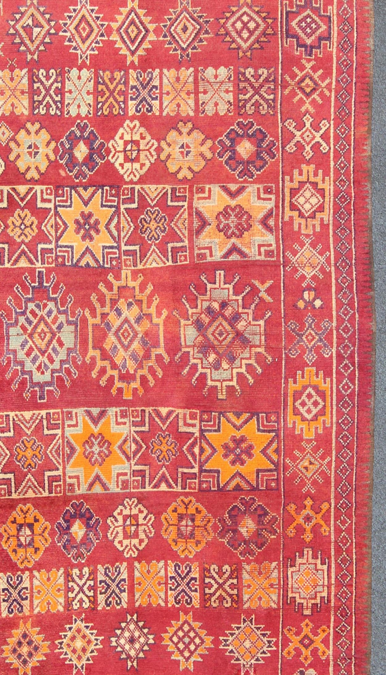 Second Quarter of 20th Century 1930's vintage Moroccan rug S12-0410, vintage Moroccan rug, 

Measures: 5'4 × 10' 

This Moroccan carpet from the second quarter of 20th century displays a stunning, all-over geometric pattern with variety of