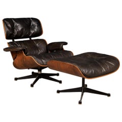 Chaise longue Eames de la deuxième série & Ottoman:: Herman Miller:: circa 1970