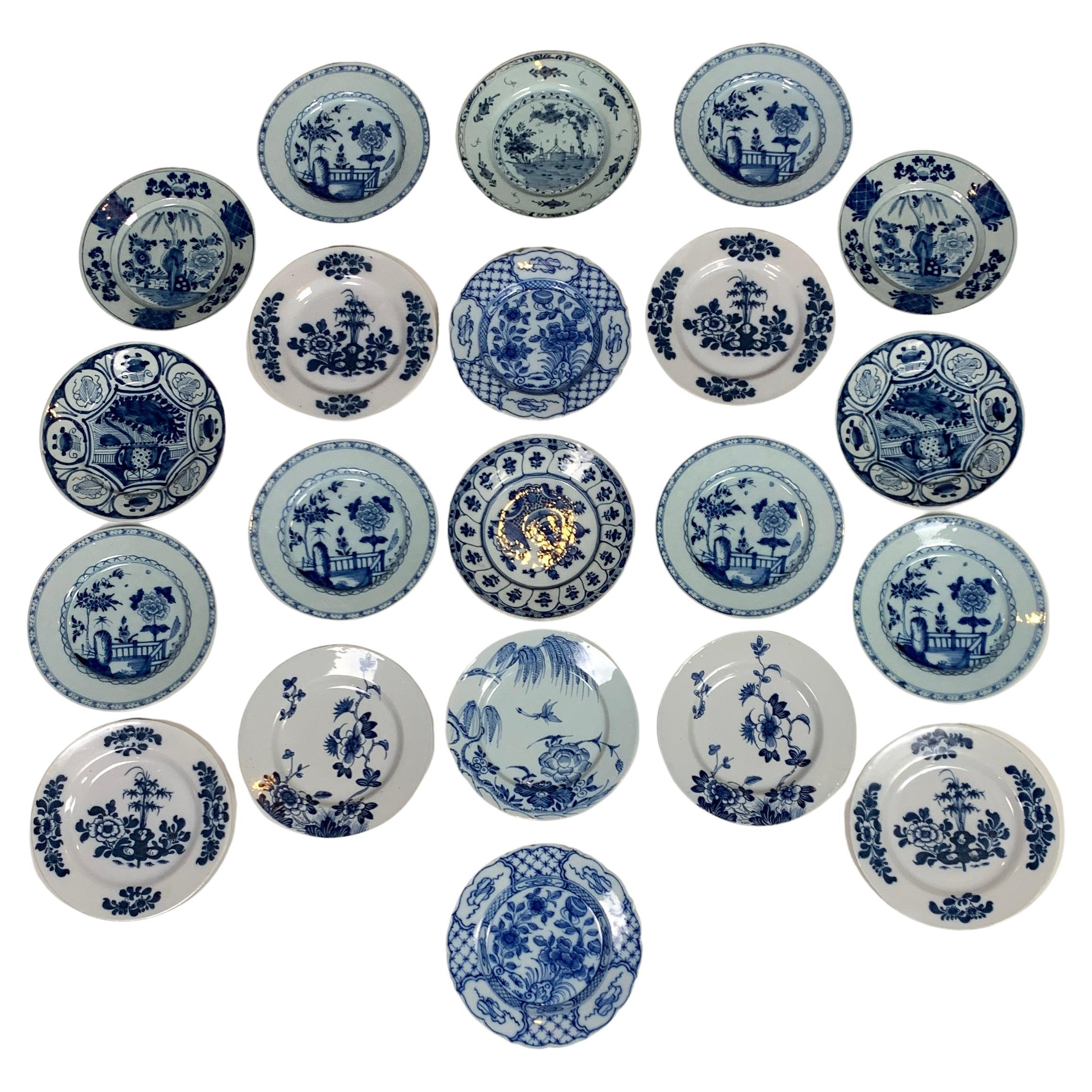 Set of 21 Blue and White Delft Plates Made 1770-1810 For Sale at 1stDibs