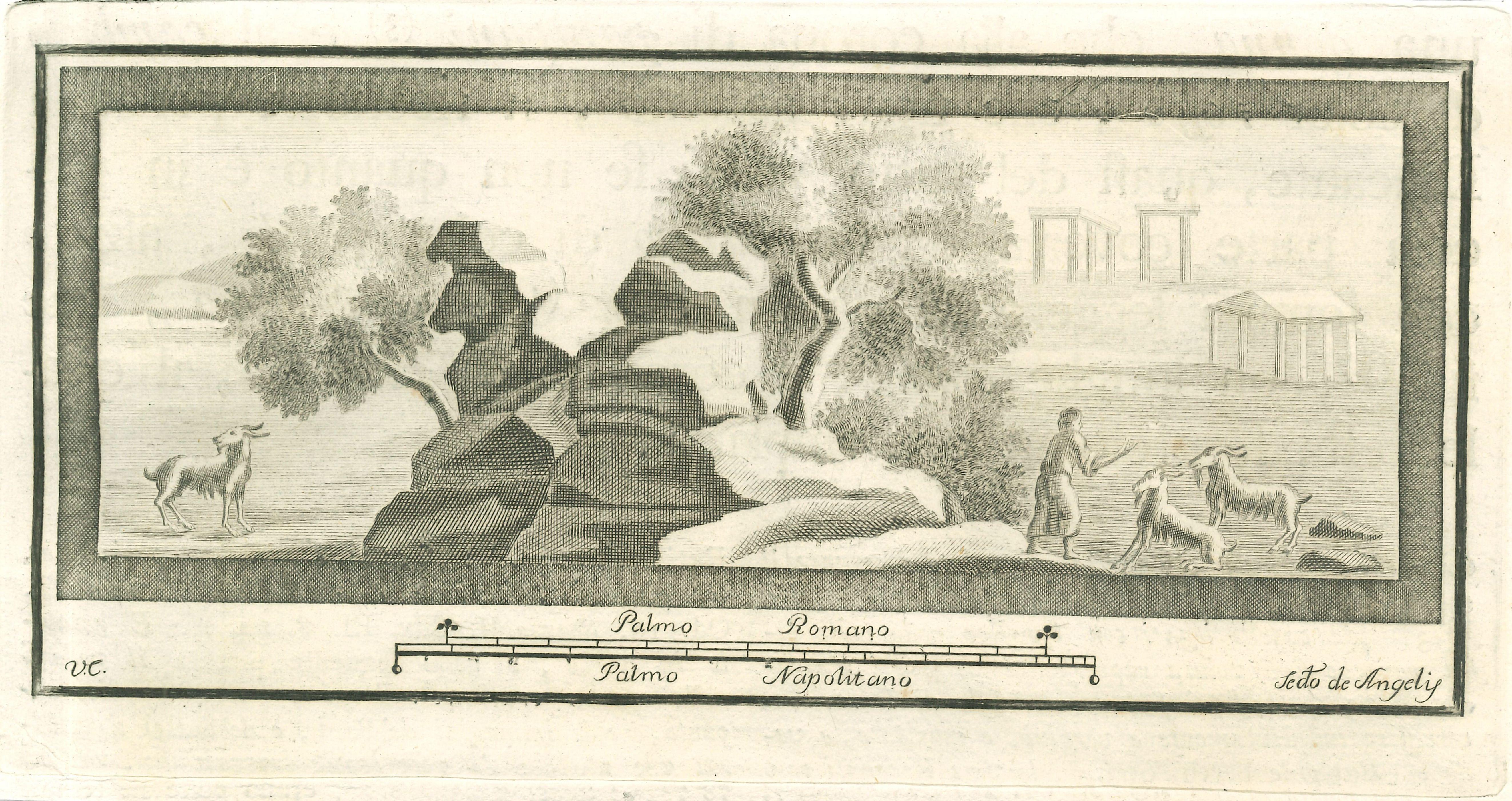 Pompeianische Fresco-Landschaft – Radierung von Secondo De Angelis – 18. Jahrhundert