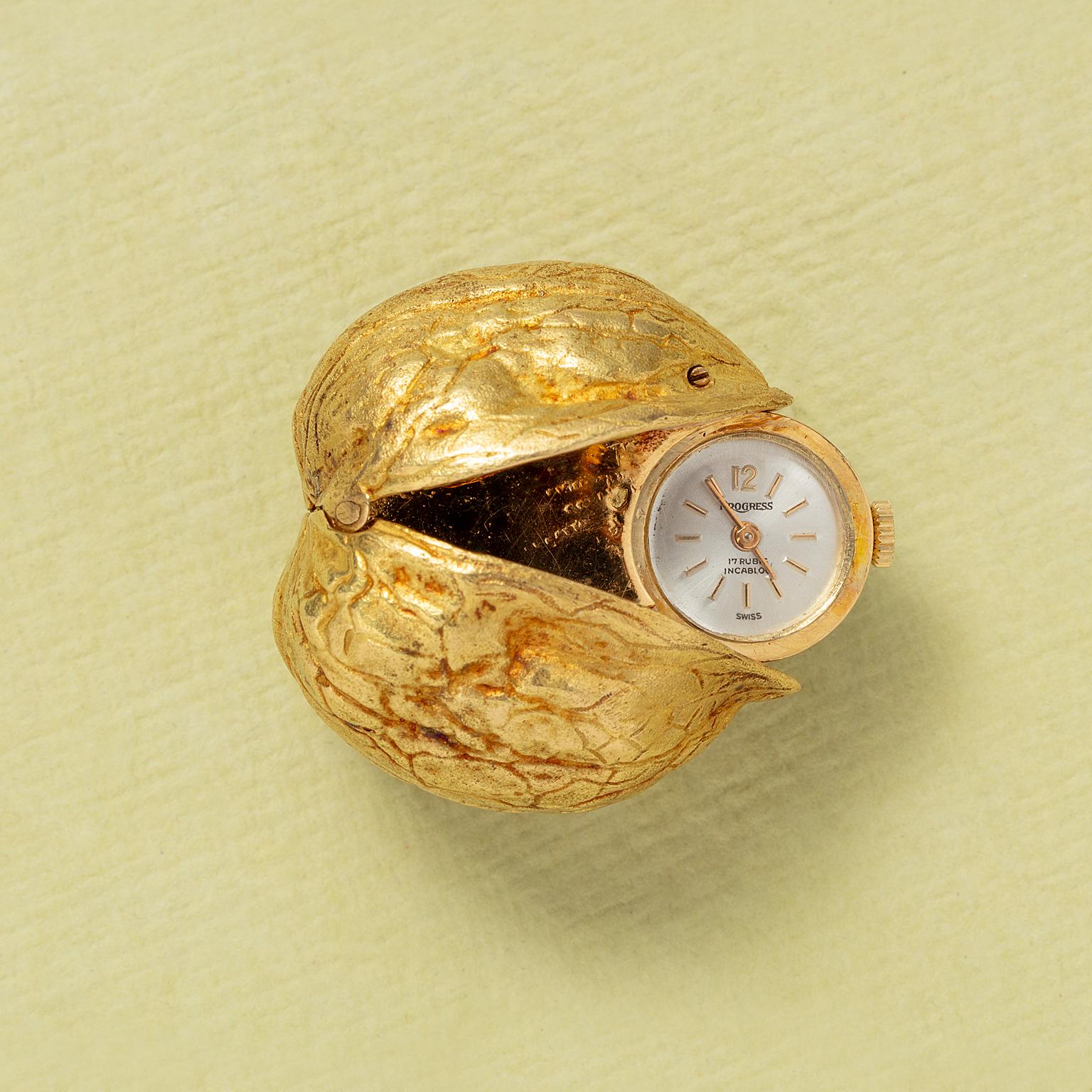 Geheimnis 18k Gold Georges Lenfant Walnuss Uhr im Angebot 1