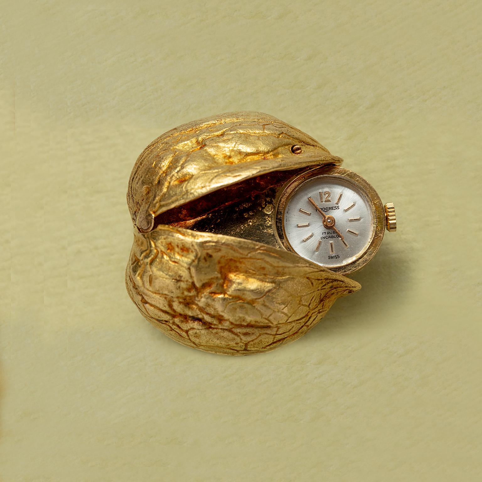 Geheimnis 18k Gold Georges Lenfant Walnuss Uhr im Angebot 4