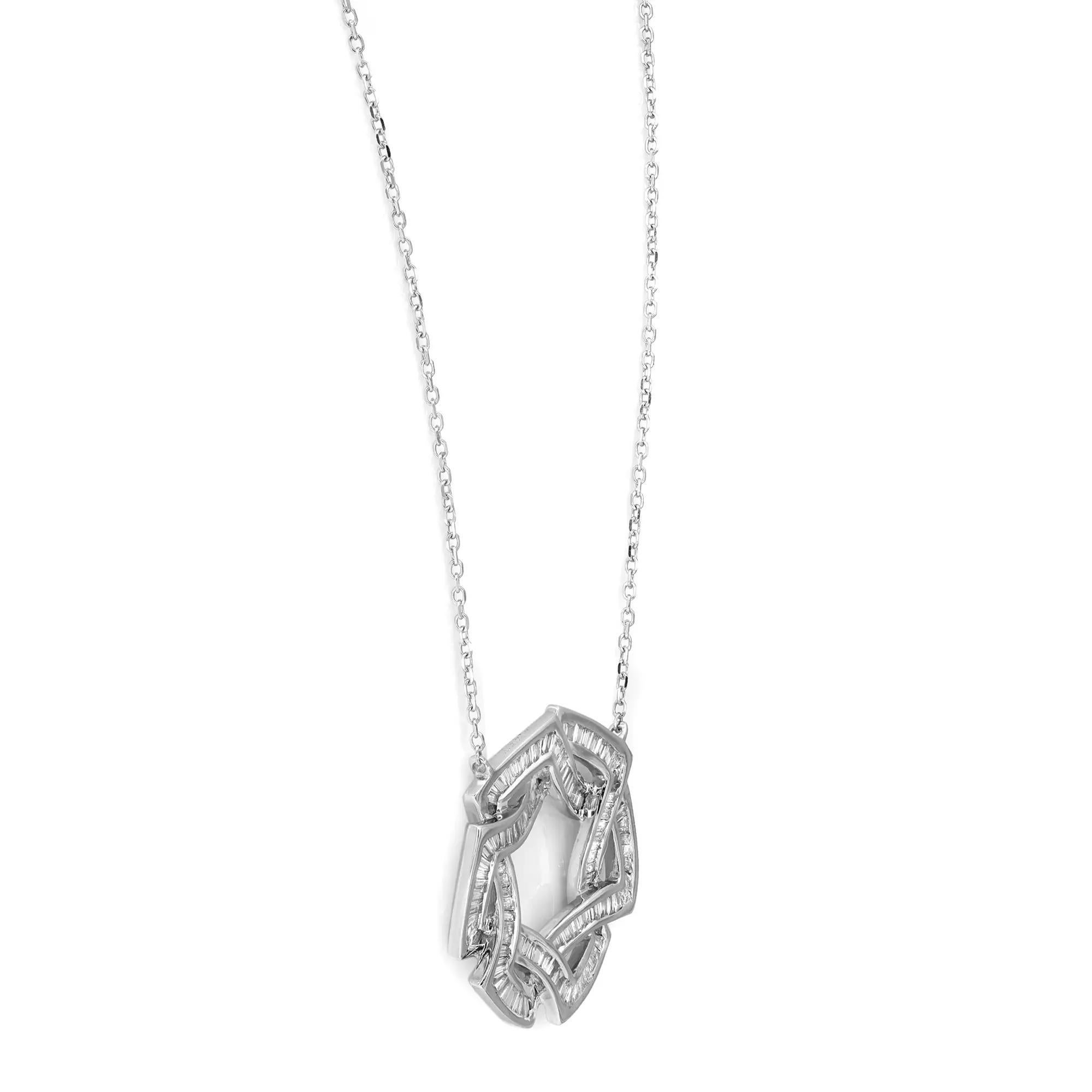 Modern Secret Circles Baguette Diamond Pendant Necklace 14K White Gold 0.60Cttw For Sale