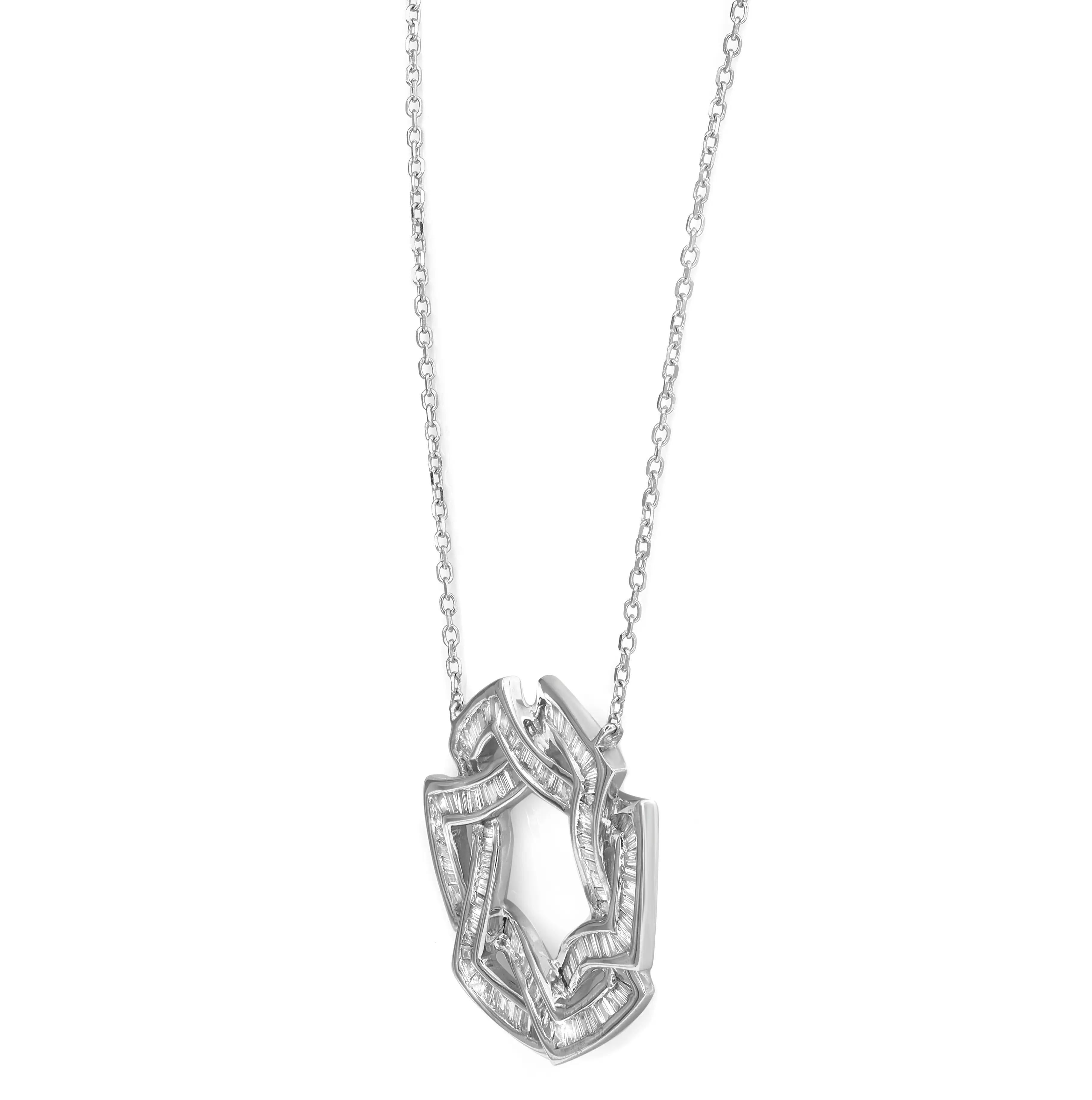 Baguette Cut Secret Circles Baguette Diamond Pendant Necklace 14K White Gold 0.60Cttw For Sale