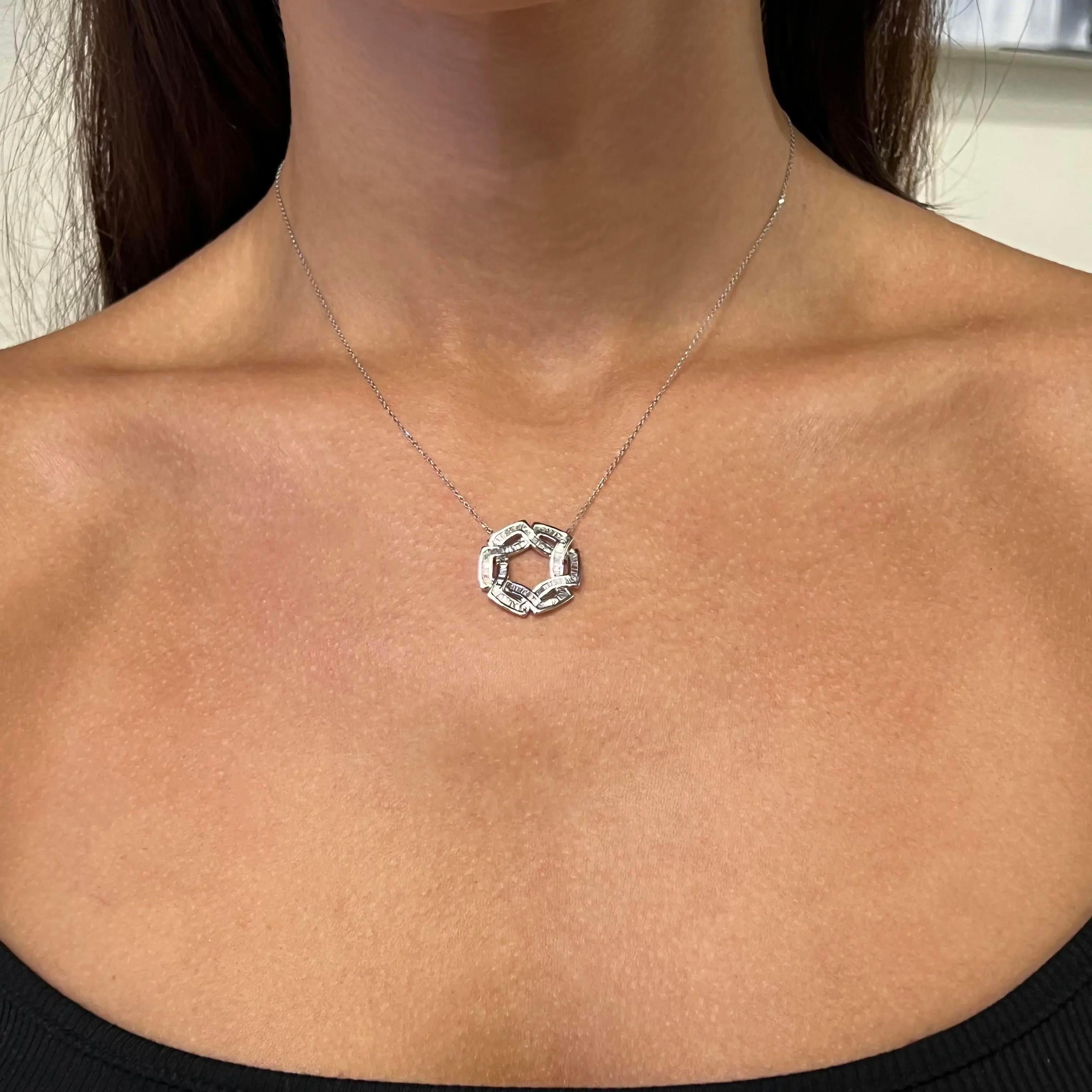 Secret Circles Baguette Diamond Pendant Necklace 14K White Gold 0.60Cttw In New Condition For Sale In New York, NY