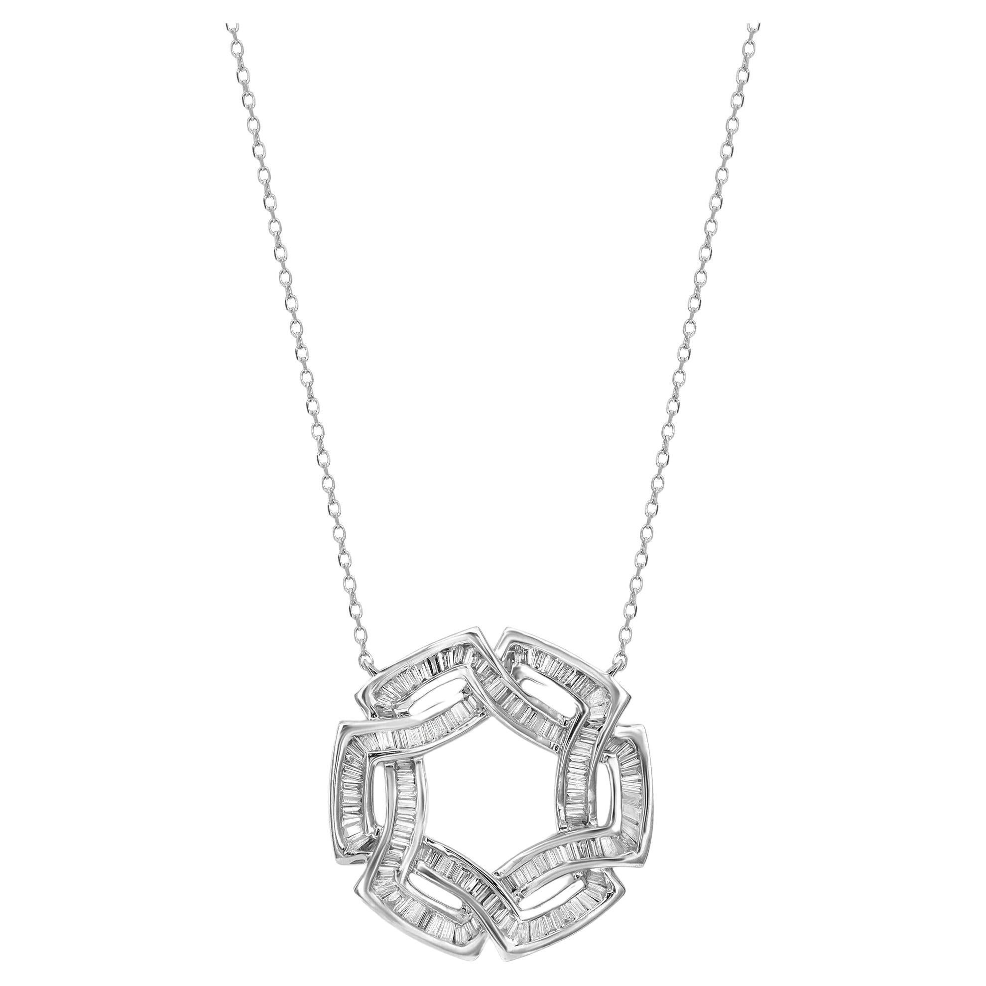 Secret Circles Baguette Diamond Pendant Necklace 14K White Gold 0.60Cttw For Sale