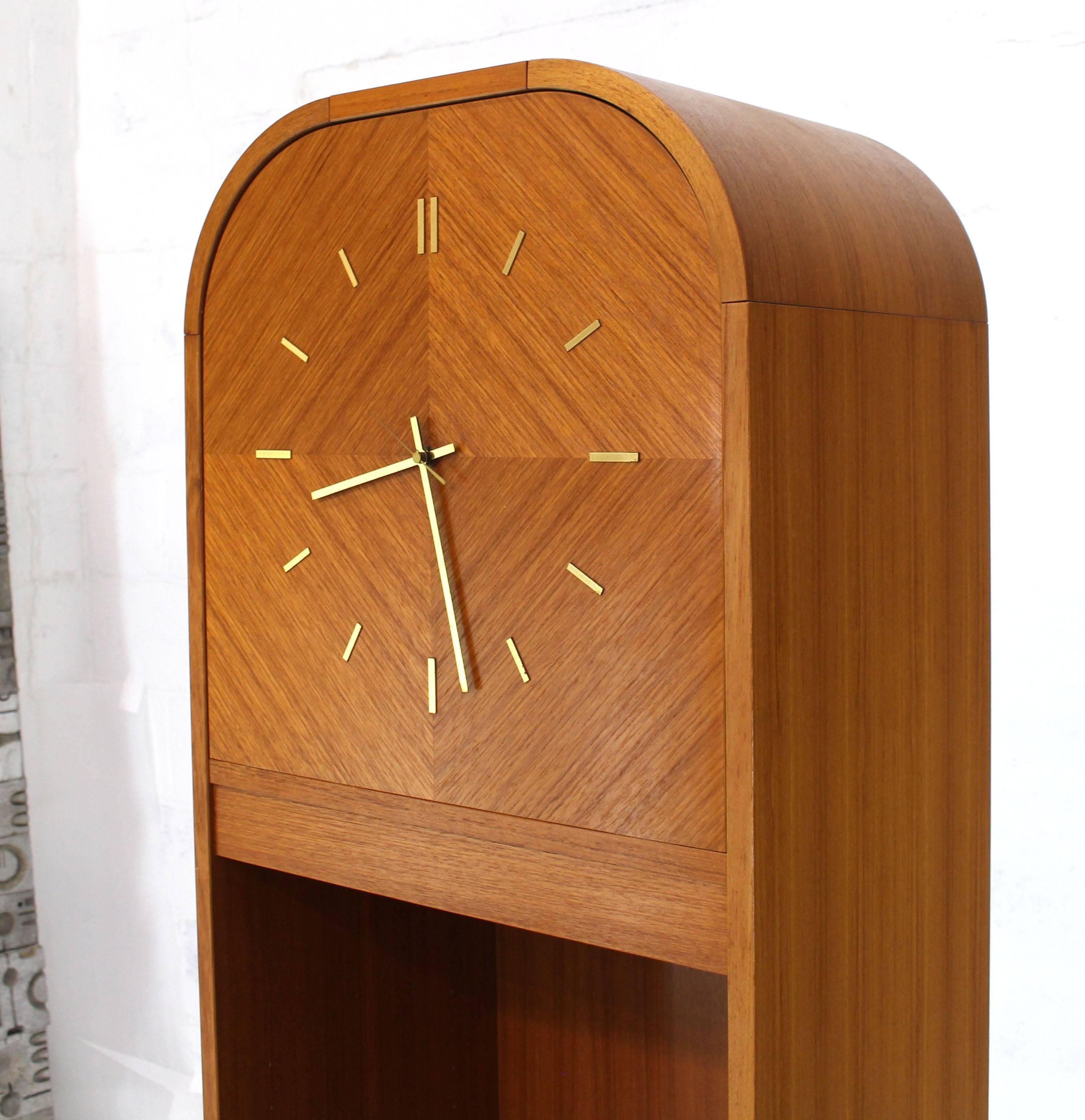 Mid-Century Modern Secret Compartment Grandfather Clock Danish Modern Teak Bookcase Shelf