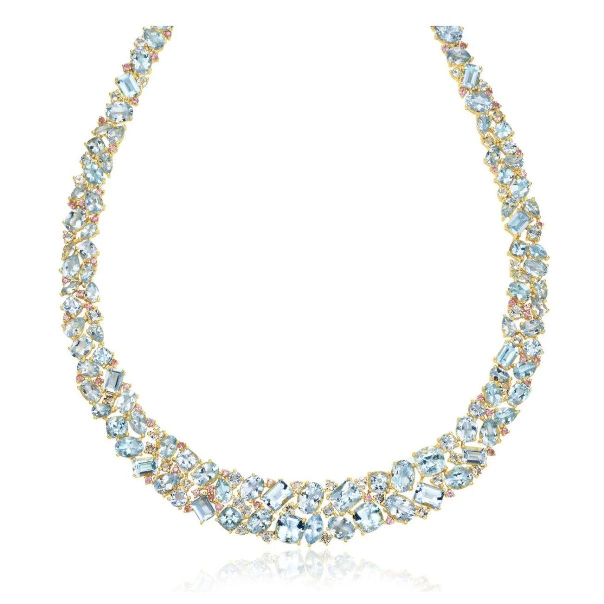 Modern Nina Zhou Ocean Life Aquamarine, Topaz & Pink Sapphire Collar Necklace For Sale