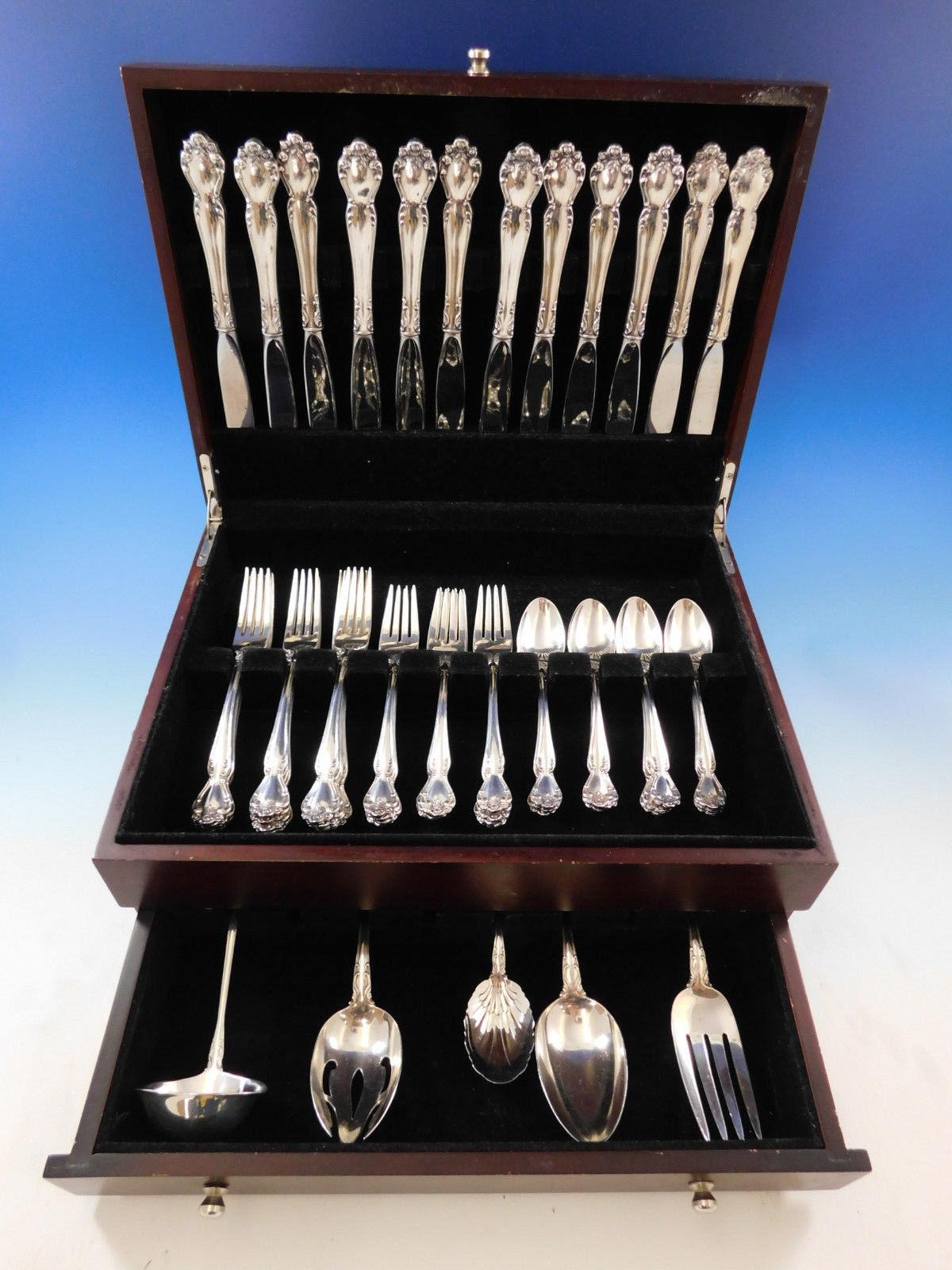 Secret garden by Gorham sterling silver flatware set, 53 pieces. This set includes:

12 knives, 9 1/4