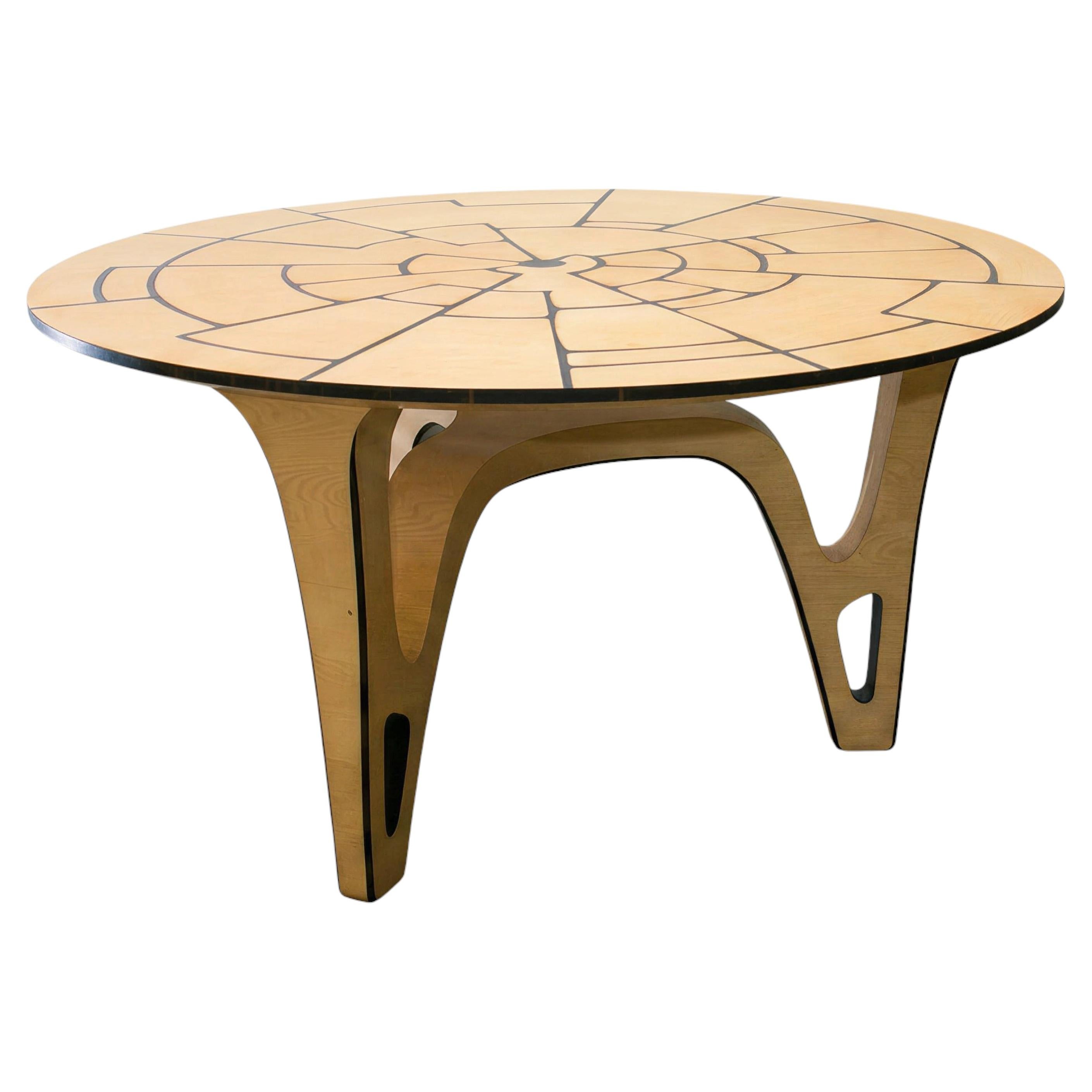 Modern Round Center Table "Secret Garden" in Maple & Ebony by Ivan Paradisi For Sale