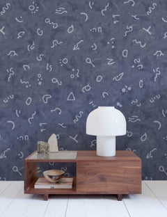 Secret Language Designer Wallpaper in Mariana 'Dusty Blue and Denim'